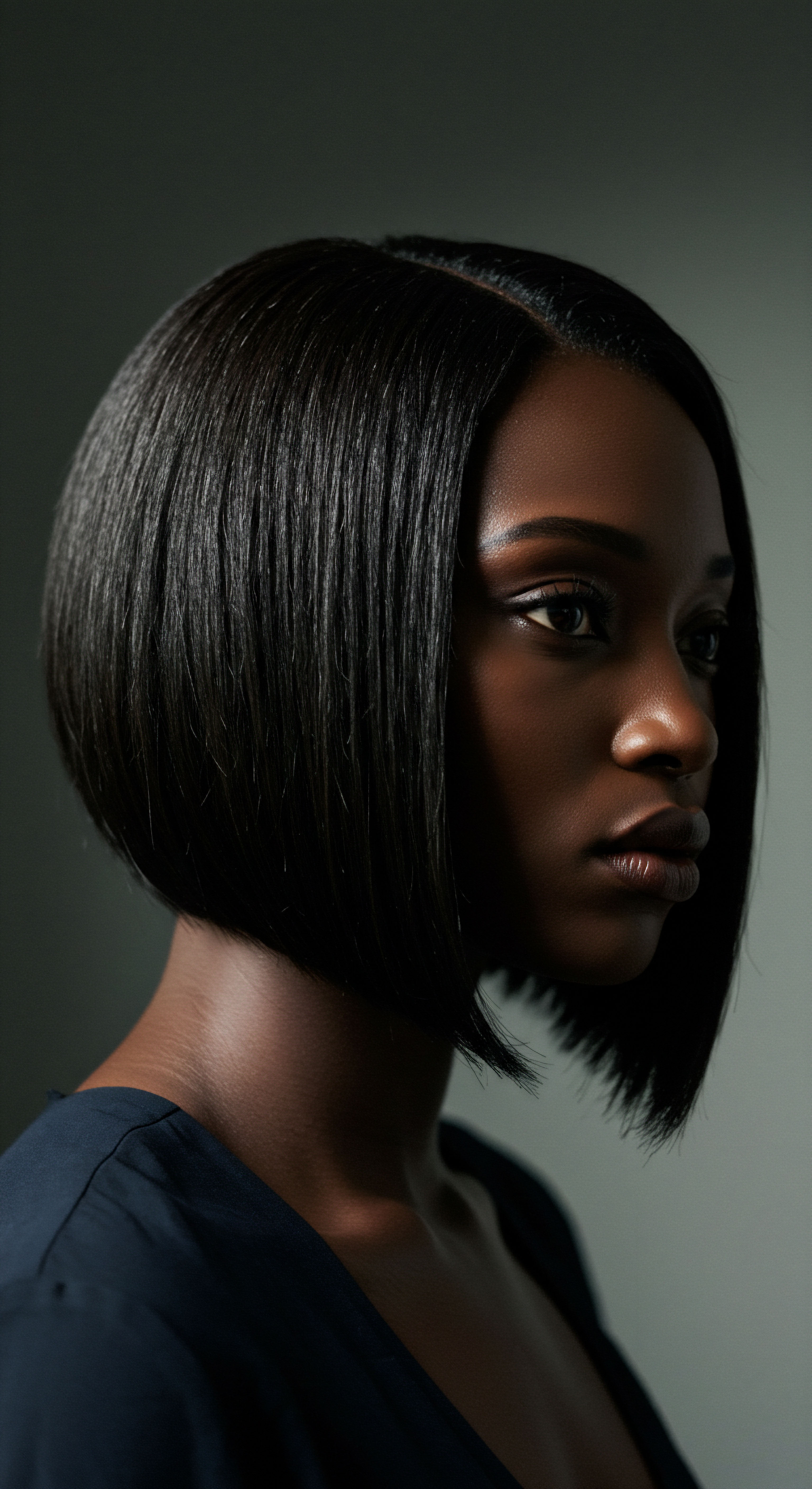 Achieving Radiant Thermal Straightness On Deeply Textured Hair This image beautifully highlights textured hair's remarkable versatility through a meticulous thermal straightening on lustrous black hair. The flawless silk press showcases supreme cuticle alignment, robust strand integrity, and inherent hair resilience, affirming advanced care and masterful styling for luminous, frizz-resistant perfection.