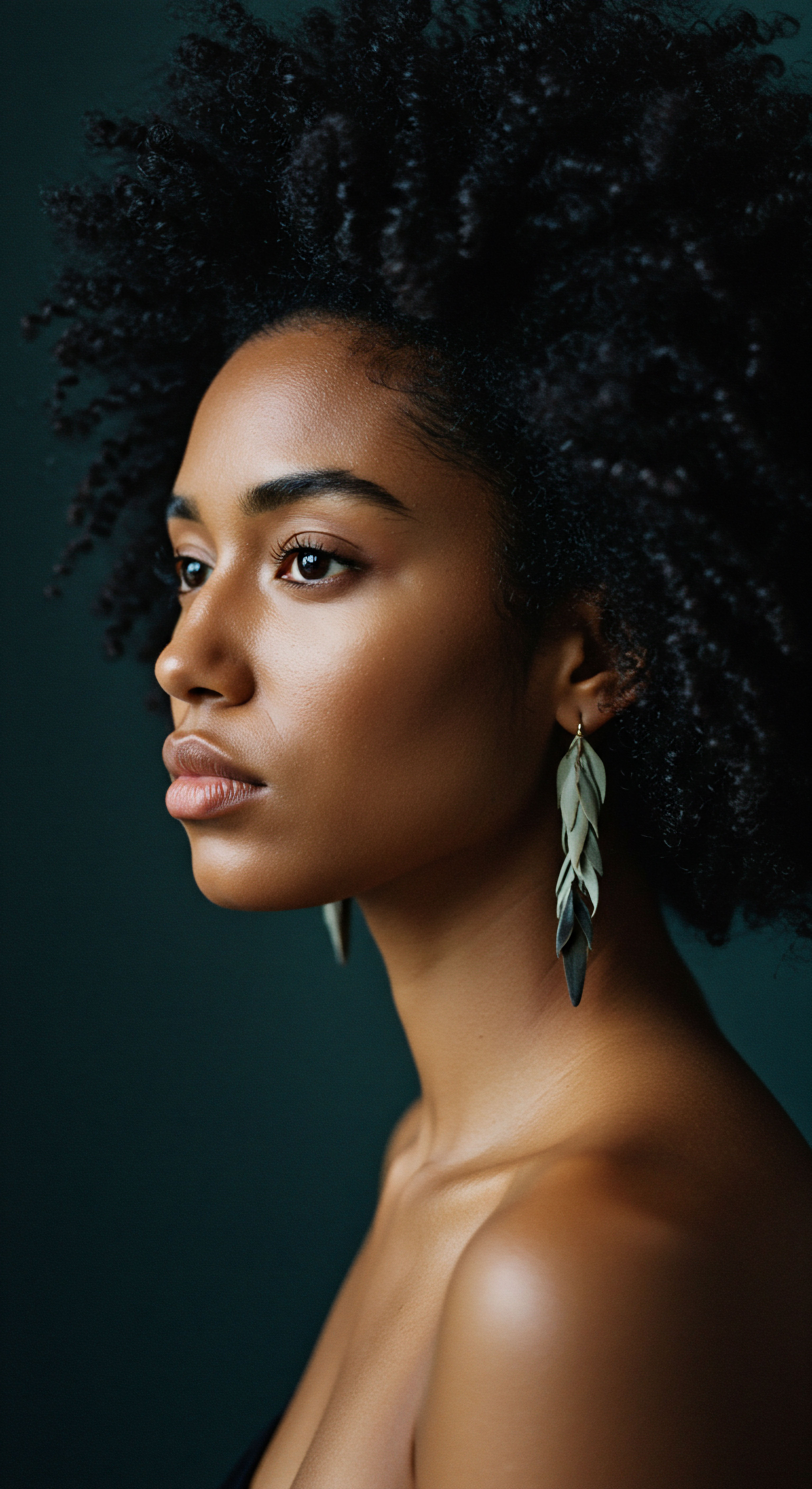 African Diaspora Hair Wellness Coily Texture Affirmation and Cultural Pride Radiant profile showcases defined dark coily texture, exceptional volume, indicative of profound moisture retention. Striking image highlights dedicated hair care, reflecting heritage and natural hair journey of person embracing unique afro-texture, symbolizing empowered styling and inherent hair integrity.