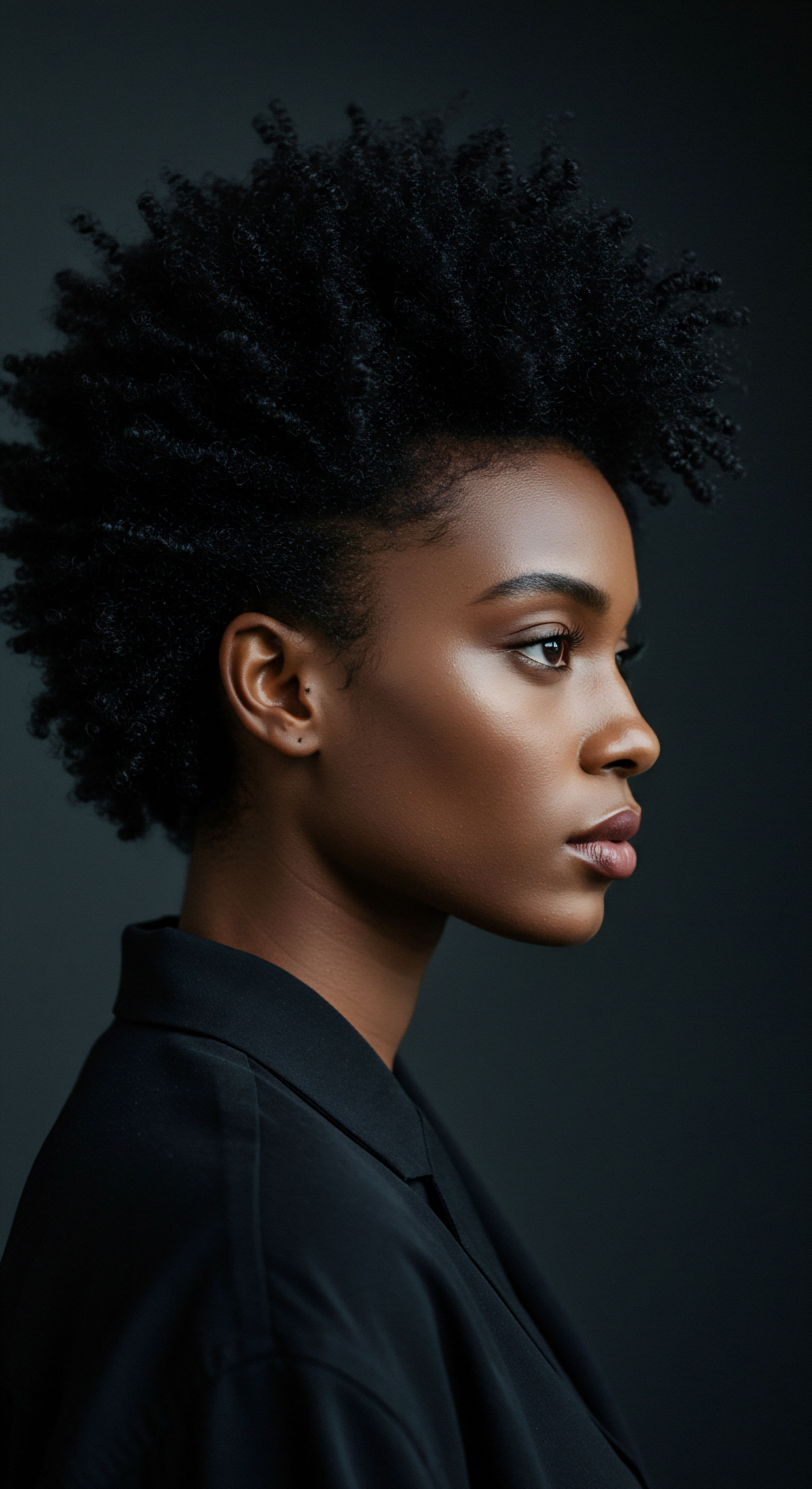 Afro-Textured Coils Illuminating Heritage Hair Vitality and Expert Styling A powerful profile unveils afro-textured hair with remarkable fiber resilience, sculpted into a chic, upward tapered silhouette. The glistening helical patterns underscore superior moisture balance and scalp health achieved through a tailored hydration regimen. A profound celebration of ancestral beauty, identity affirmation, and precise textured hair styling practices.