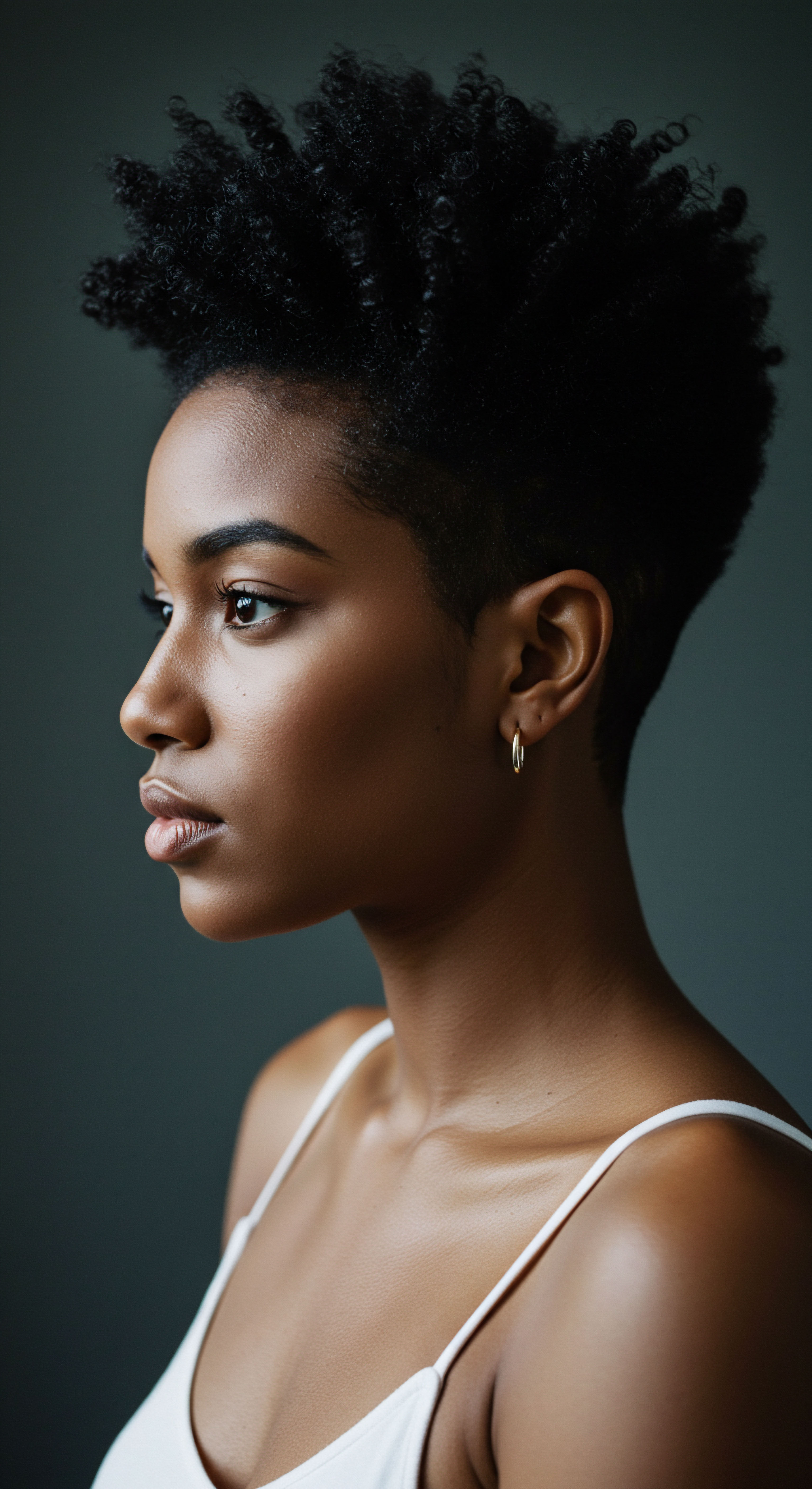 Afro-Textured Hair Profile Featuring Defined Coils And Minimalist Styling Capturing the essence of natural Black Hair through exquisite precision tapering and styling of compact helix patterns. This profile embodies the power of thoughtful care, prioritizing deep moisture retention for optimum hair integrity. It beautifully celebrates ancestral identity and modern textured hair styling.