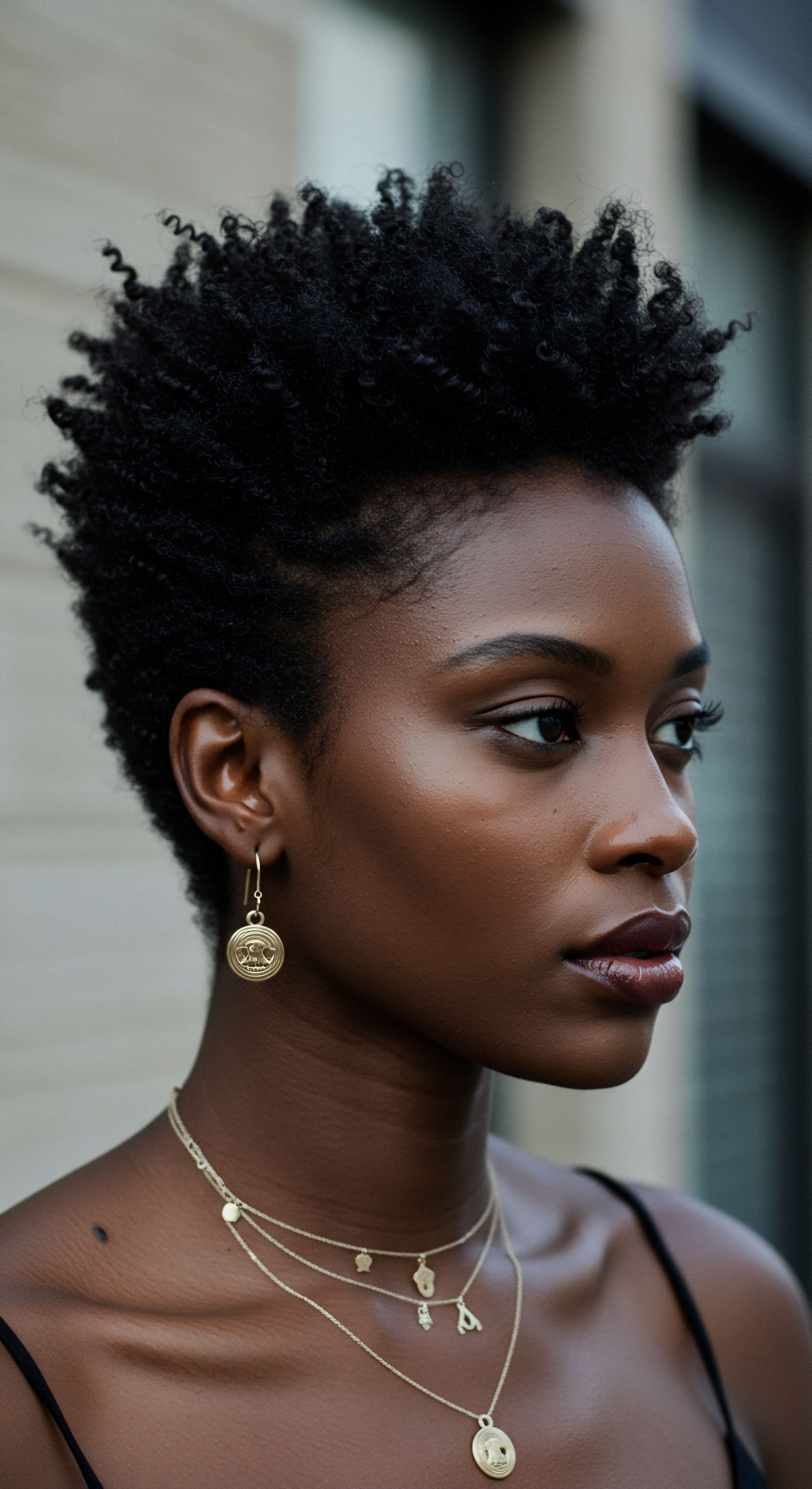 Afrocentric Coil Pattern Definition Natural Volume Precision Styling A captivating profile spotlights profoundly coily hair, boasting magnificent texture definition and robust natural volume. Meticulous care ensures optimal hydration and stellar scalp health. This ancestral aesthetic embraces intrinsic beauty, reflecting Black hair heritage through exquisite Afrocentric styling, fostering vibrant strand integrity.