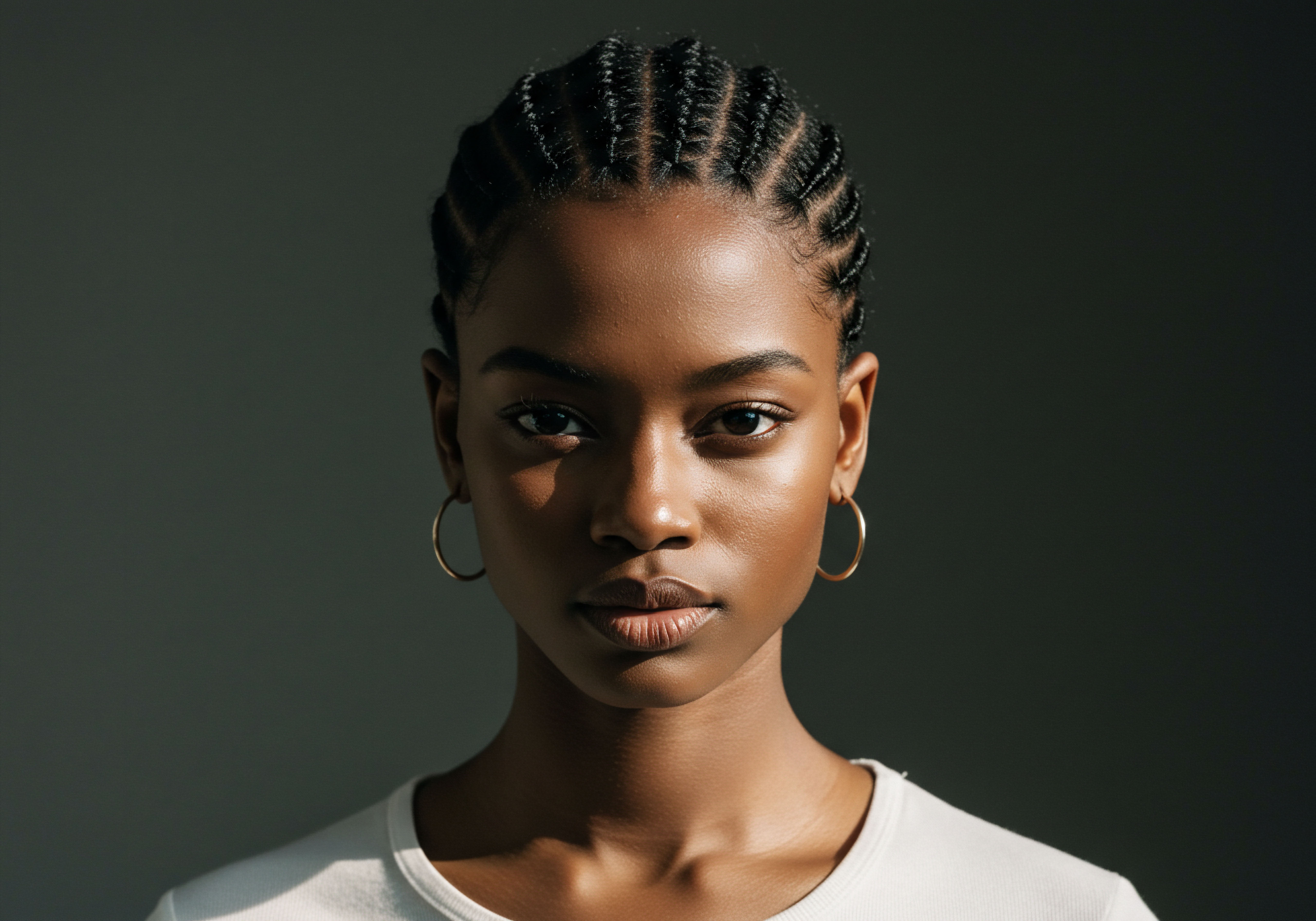 Ancestral Braids Celebrating Natural Coily Hair Texture And Holistic Care This striking portrait beautifully highlights precisely woven cornrow braids, showcasing robust strand integrity and scalp health. It reflects a journey of intentional hair care, honoring cultural heritage through protective styling and meticulous maintenance, perfectly embodying the versatility of richly textured, coily hair patterns.