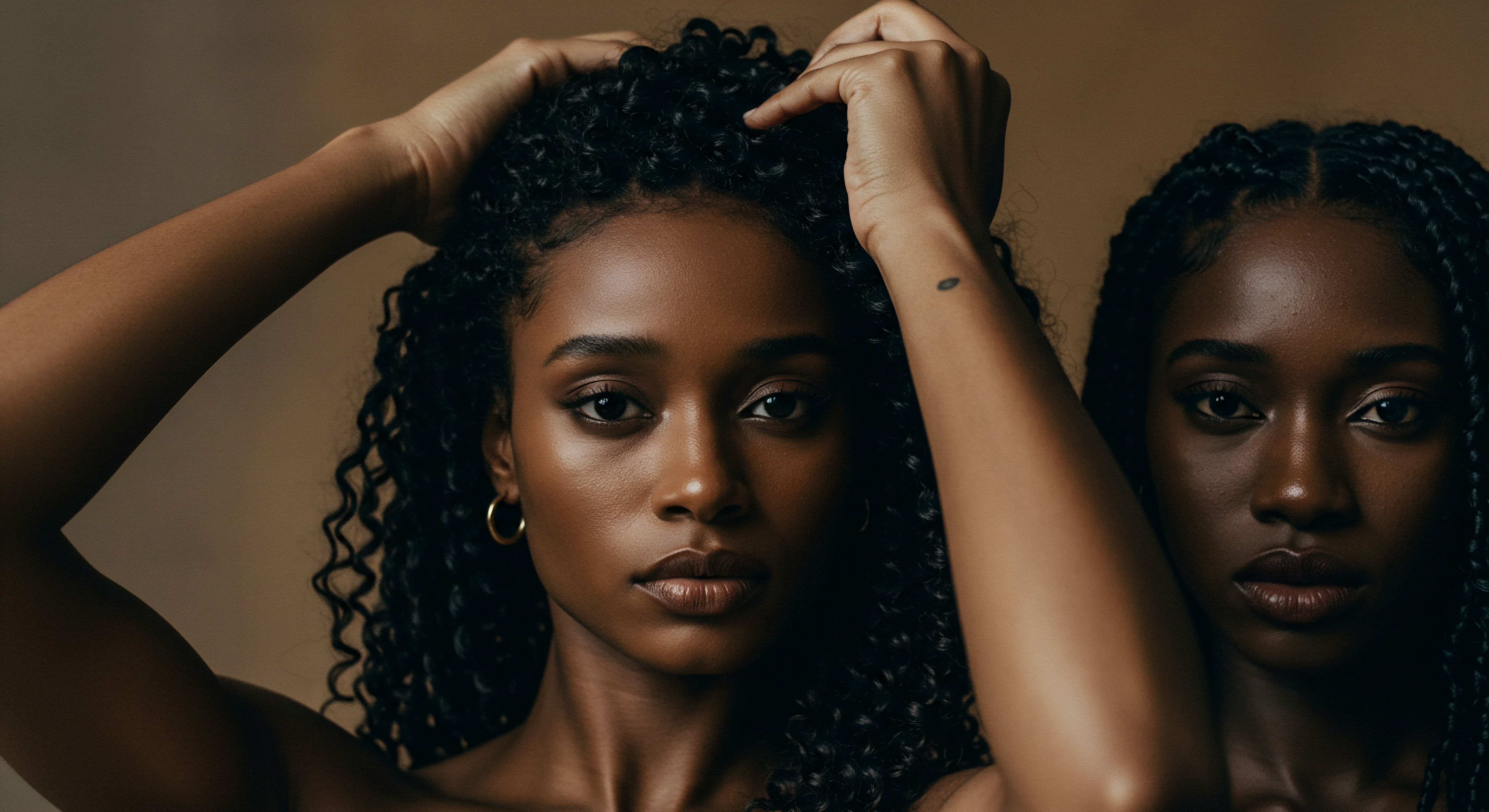 Authentic Coily Hair Patterns Radiating Heritage and Hair Wellness Celebrating textured hair's authentic beauty and deep heritage, a woman displays luminous coily patterns, showcasing excellent moisture retention and pattern definition. Adjacent ancestral braids highlight protective styling. This embodies holistic hair wellness and vibrant melanin-rich skin through dedicated care.