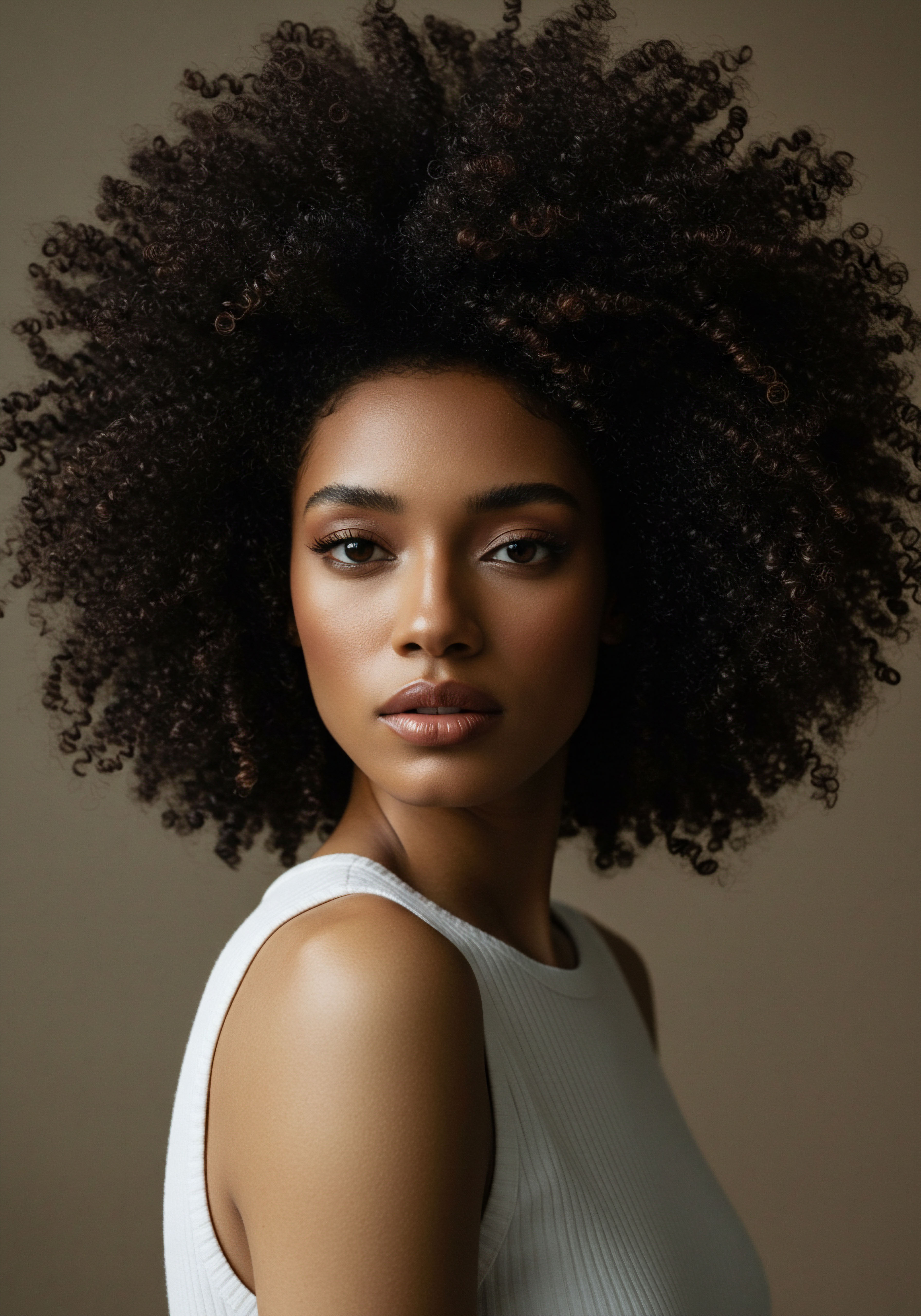 Black Hair Heritage Honoring Coily Textured Hair Care Styling Capturing radiant, voluminous, dark coily textured hair, this image embodies meticulous Black hair care and expert styling. The exceptional pattern definition, deep hydration, and impressive resilience celebrate proud mixed-race heritage and natural beauty.