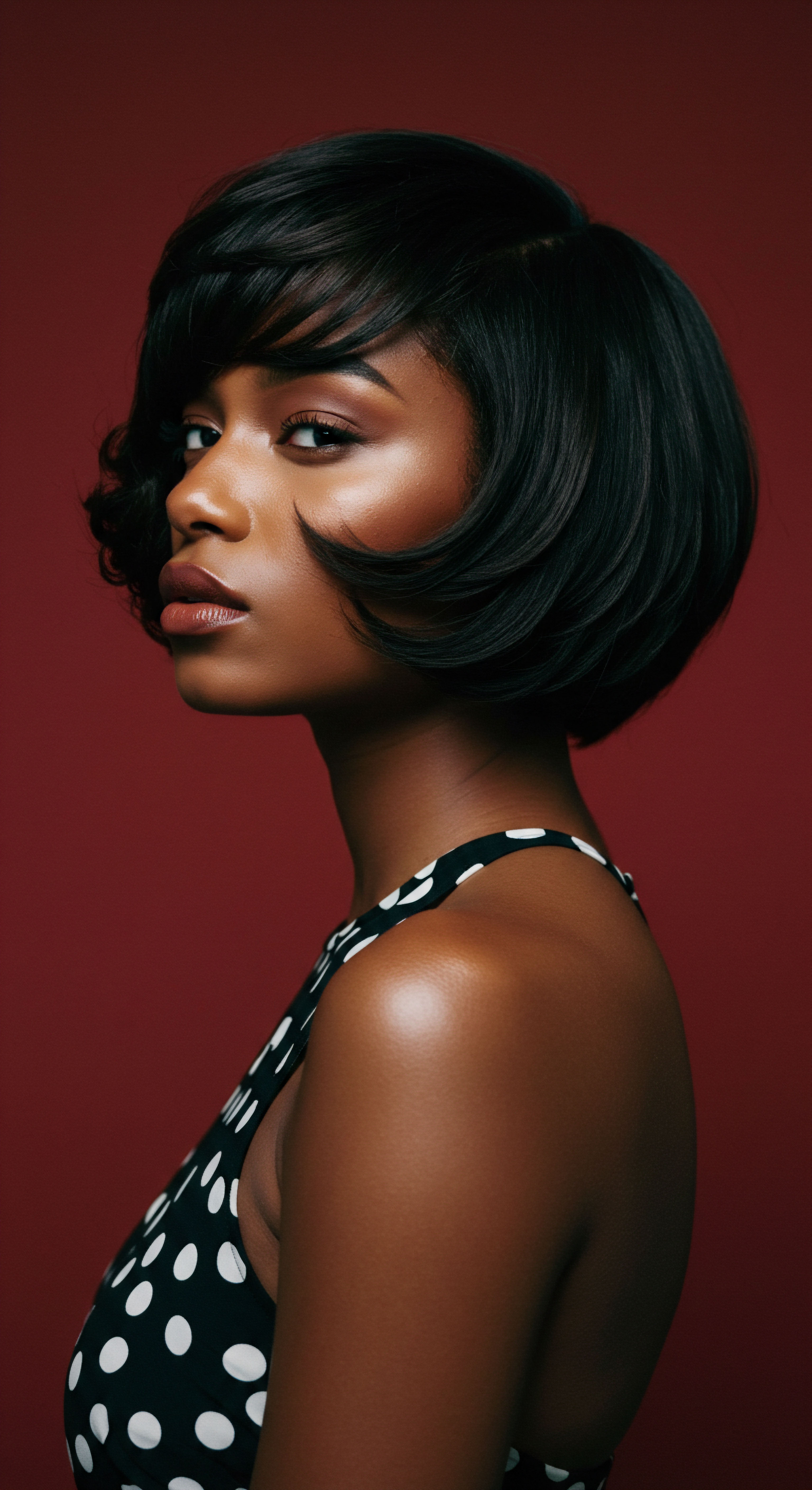 Black Hair Meticulous Styling for Optimal Textured Hair Health and Resilience A captivating portrait celebrates Black Hair's resilience and versatility through exquisite thermal styling. This sleek, precision-cut bob reflects dedicated moisture retention and optimal cuticle alignment. It embodies the meticulous hair care practices rooted in heritage, delivering a lustrous sheen and vibrant strand integrity for all textured hair types.