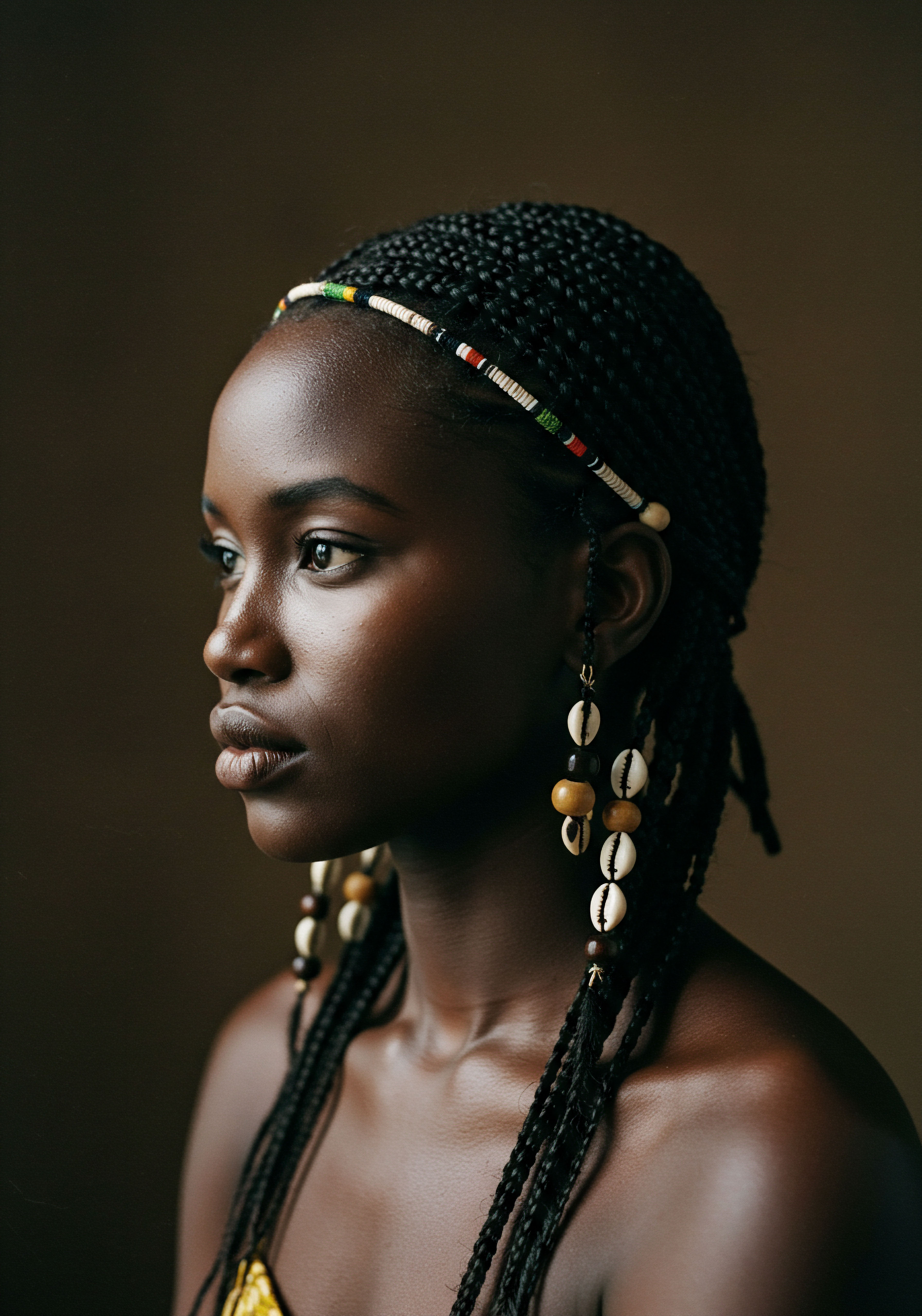 Celebrating Ancestral Braided Patterns Embracing Natural Coily Hair Textures A captivating profile showcasing melanin-rich skin and meticulously detailed micro braids, adorned with an ancestral beaded headband. This powerfully conveys cultural expression, emphasizing scalp health, optimal moisture retention, and protective styling benefits for natural hair patterns.