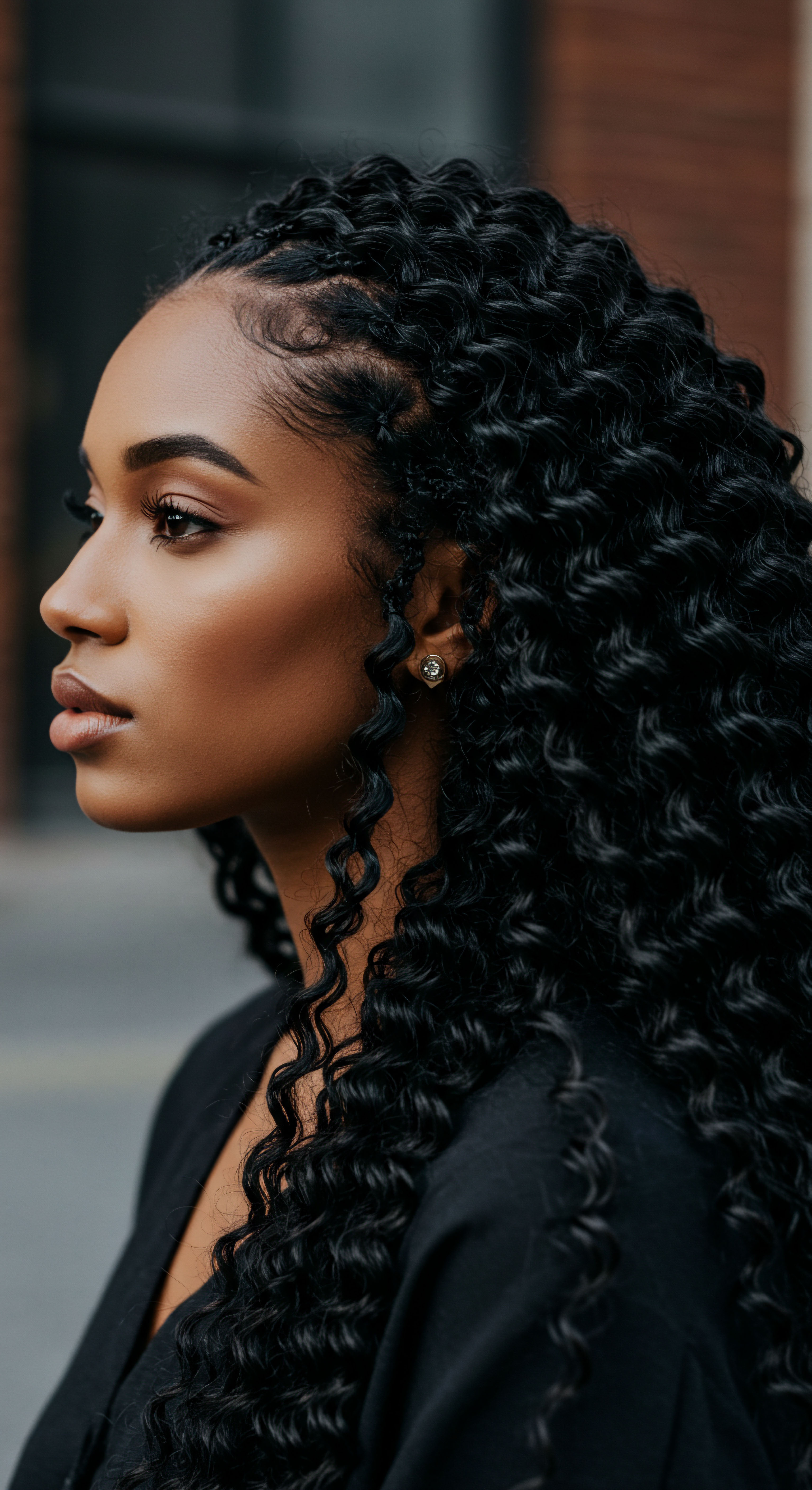 Celebrating Diverse Textured Hair Patterns and Ancestral Styling Artistry Exquisite profile highlighting mixed-race heritage through intricate braiding techniques and lush black hair displaying vibrant coil definition. A testament to exemplary textured hair care and expert styling for optimal moisture retention, beautifully showcasing ancestral patterns, healthy scalp vitality, and incredible hair resilience.