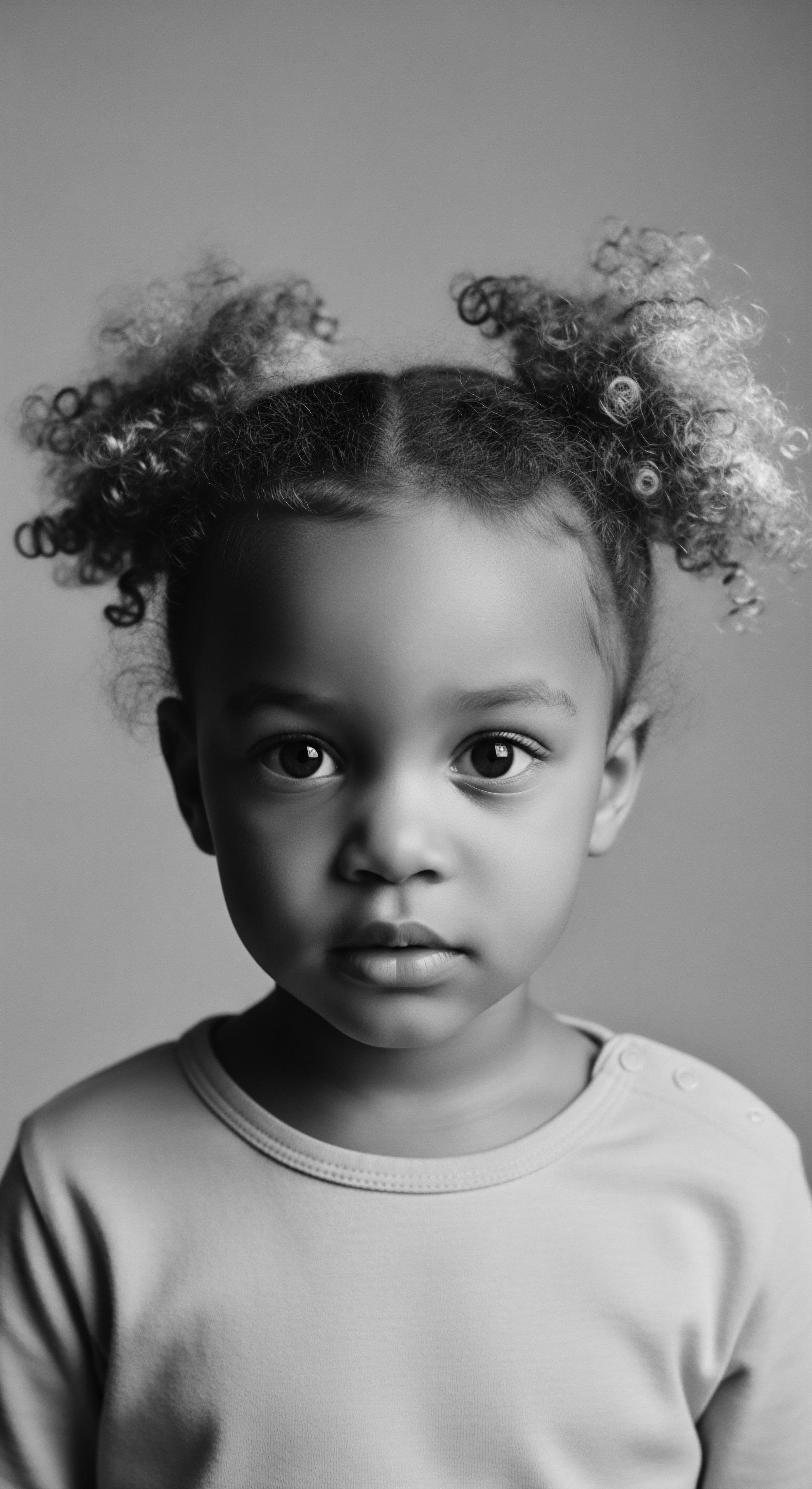 Child Portrait Radiating Warmth Curly Top Bun Hairstyle Textured Hair Beauty Radiating innocence, the child’s hairstyle presents a contemporary take on age-old black hair traditions, showcasing distinctive coil patterns. This image encourages thoughtful reflection on textured hair narratives, promoting acceptance, appreciation, and inclusive representation.