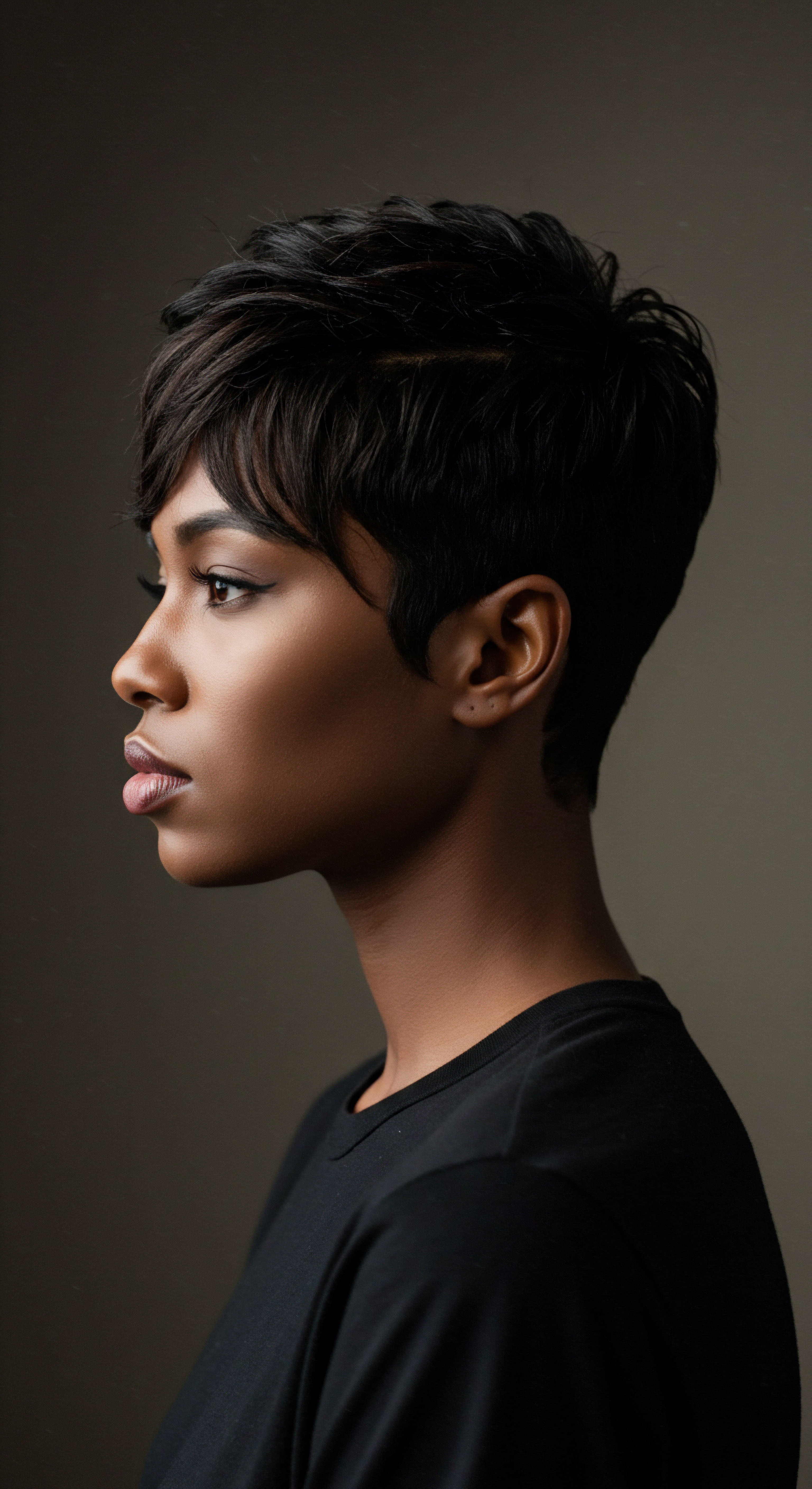 Cultivating Optimal Hair Wellness Through Precision Cutting and Luster Enhancement for Textured Hair Striking profile image showcases a woman’s dark, short textured crop with artfully defined layers. The natural wave pattern radiates brilliant luster, indicative of optimal hydration and protective care for exceptional hair vitality. This sophisticated styling embraces inherent mixed-race hair beauty and resilience.
