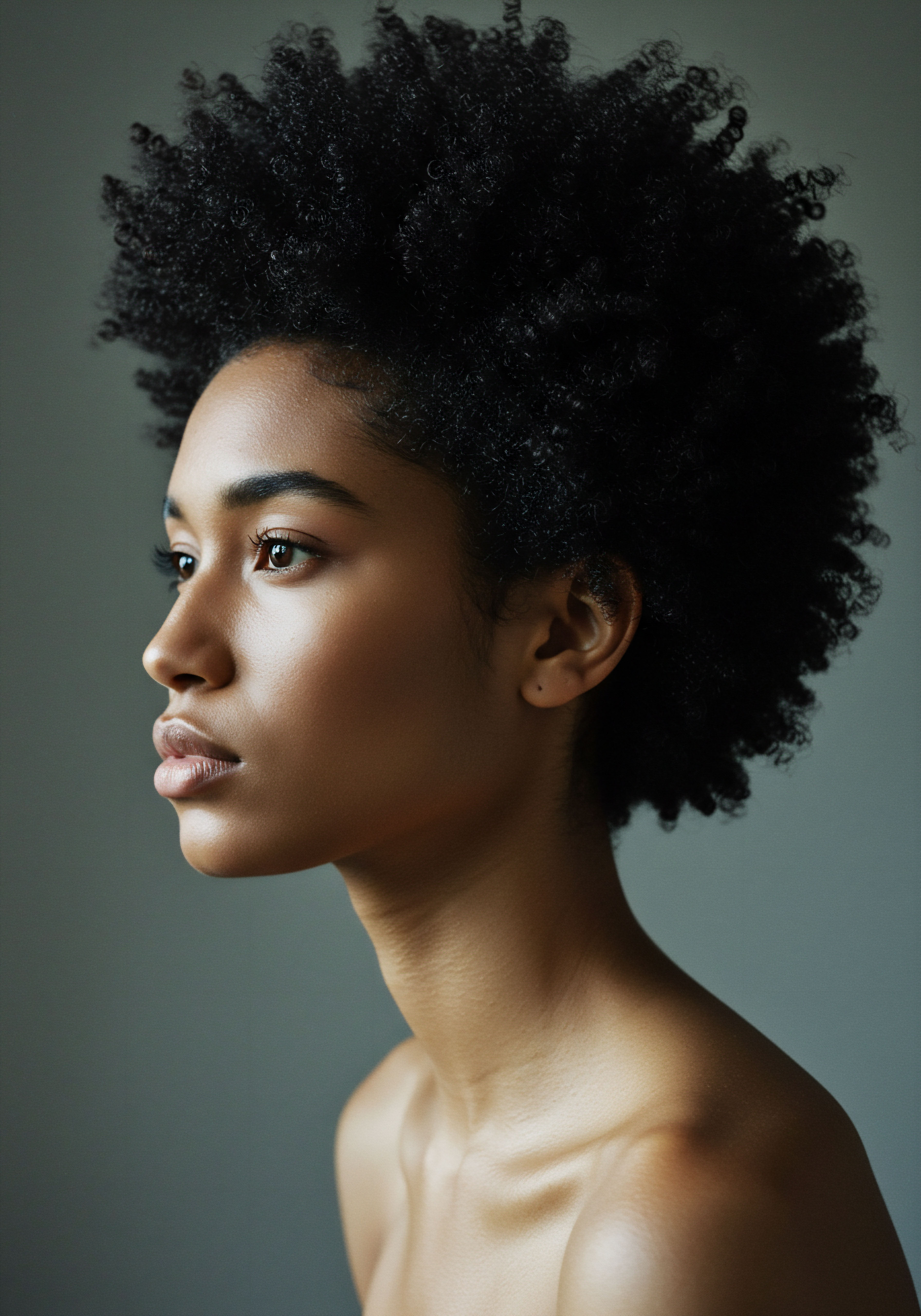 Deep Hydration Strategies For High Density Black Textured Hair Wellness A compelling profile shot highlights the beauty of natural, high-density black textured hair. The radiant skin and healthy micro-coils embody optimal hair care, including moisture retention and scalp health. This image celebrates heritage, inspiring mindful styling practices for truly vibrant mixed-race hair wellness.