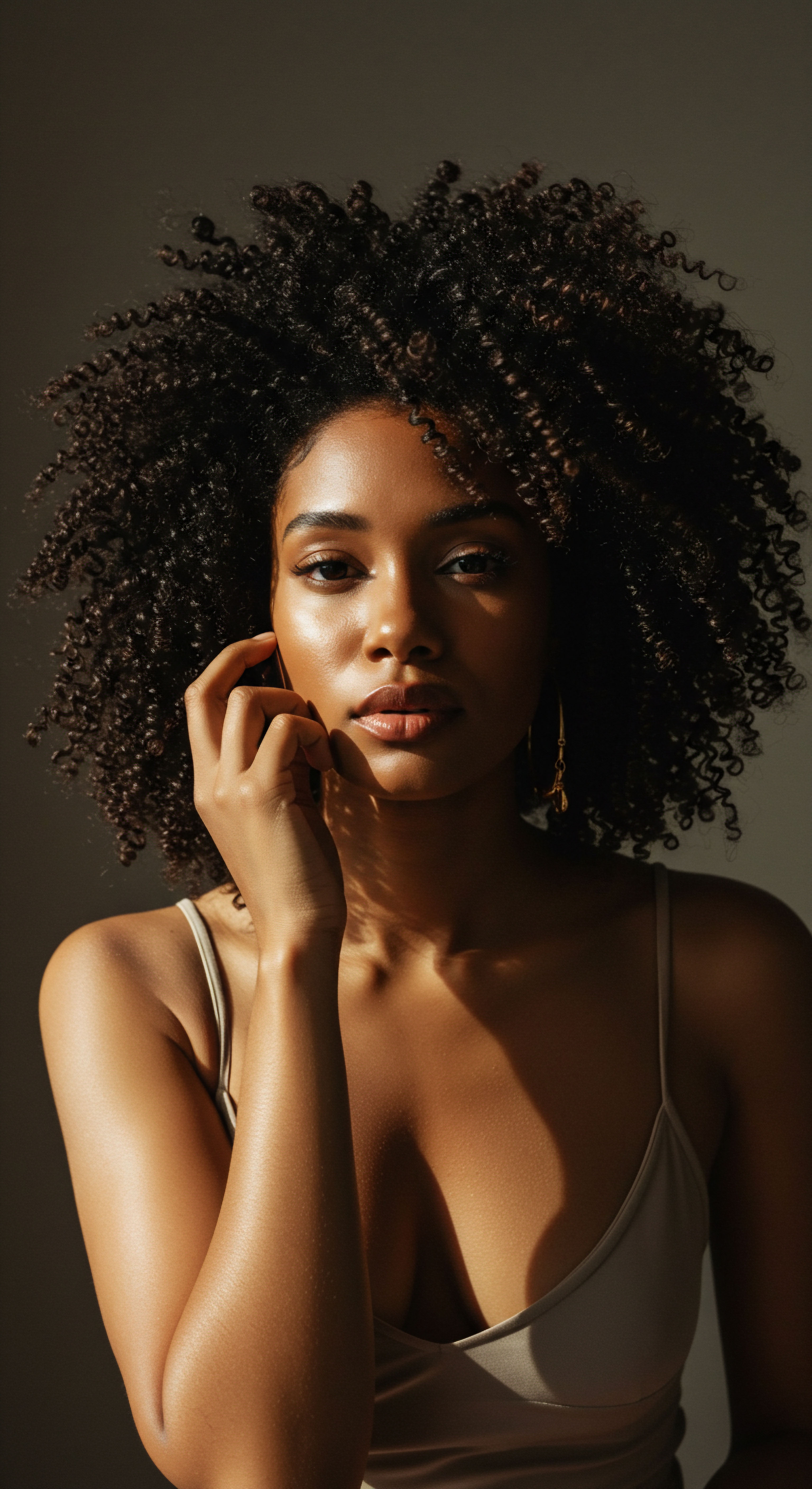 Defined Coily Texture Embodying Black Hair Heritage Expert Styling Celebrating textured hair heritage, this luminous portrait showcases striking coil definition and natural hair pattern. Her low porosity fibers gleam from diligent hydration care, reflecting vibrant scalp health and superior moisture retention. This highlights mindful styling techniques and a holistic Black hair care regimen for exceptional mixed-race hair shine.