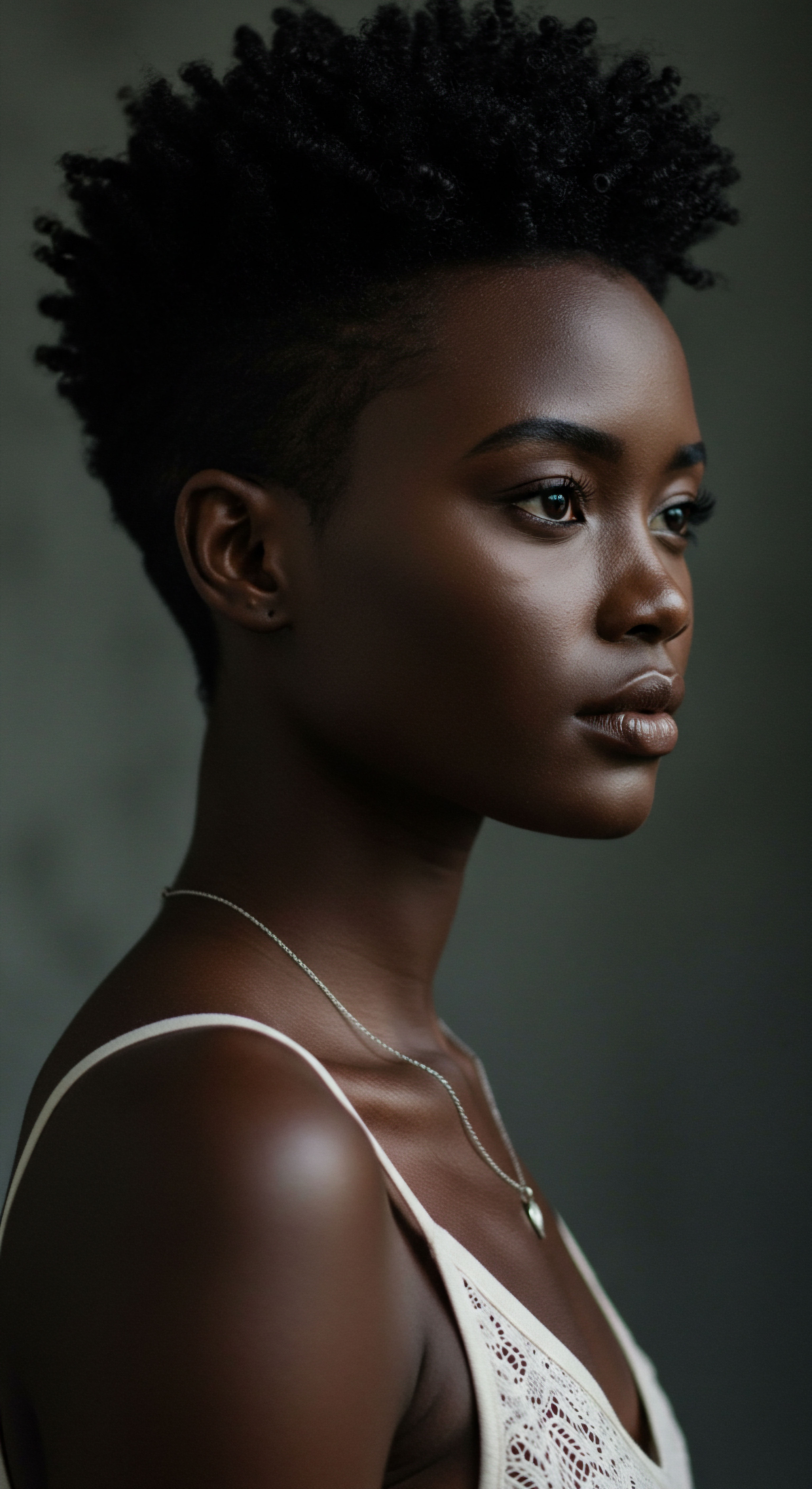 Defining Coily Strands Comprehensive Textured Hair Care and Protective Styling Regimen Captivating profile showcasing a woman's exquisitely defined Afro-textured hair, embodying Black Hair excellence. Her resilient coily strands demonstrate optimal moisture retention and vibrant hair fiber integrity, indicative of dedicated care. This elegant, low-manipulation styling choice beautifully celebrates authentic heritage and natural beauty.