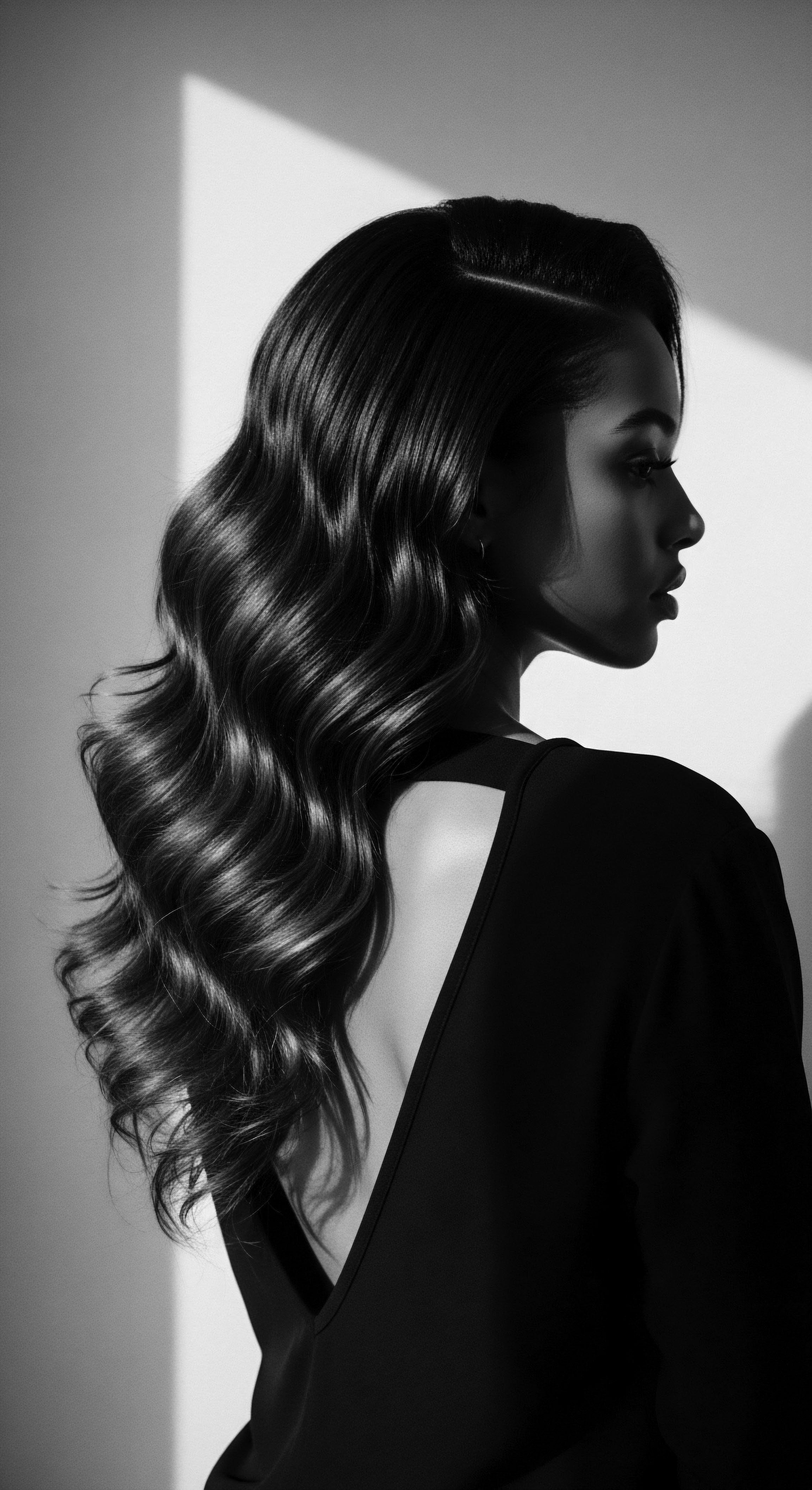 Striking in its simplicity, the monochrome portrait captures the essence of textured hair artistry, emphasizing the interplay of light and shadow on the hair's form and the silhouette's contours. This evokes a sense of timeless beauty deeply rooted in expressive styling.