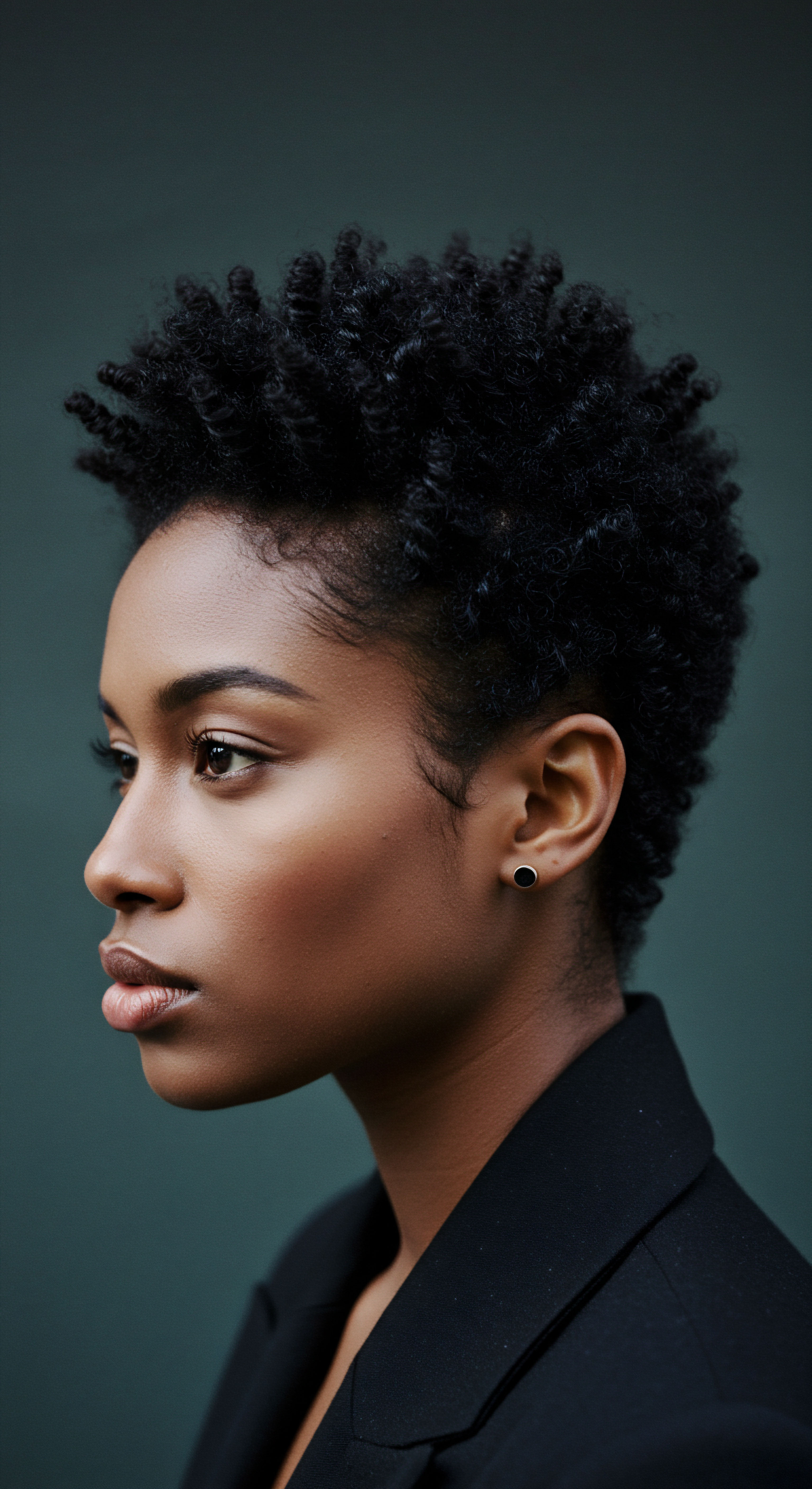 Elevating Coily Texture Authentic Styling Celebrating Diverse Hair Heritage This striking profile shot accentuates the natural allure of dense coils, displaying optimal definition and a precise tapered cut. The vibrant hair texture embodies profound African heritage through its healthy sheen. This signifies a meticulous moisture retention regimen and dedicated scalp care, emphasizing resilient strands nurtured with consistent protective practices for vibrant hair growth.