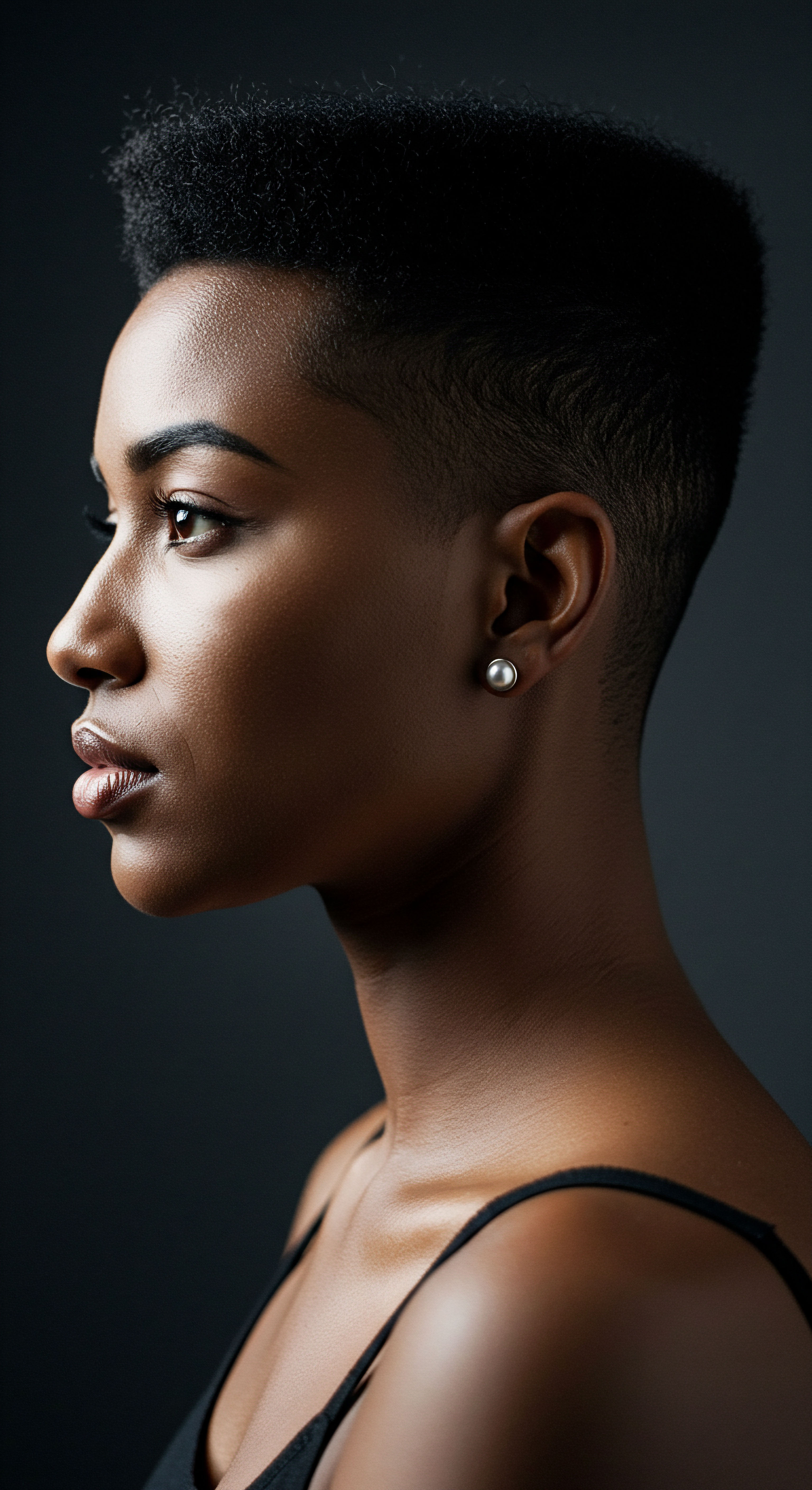 Embracing Afro-textured Patterns Heritage-infused Hair Care and Resilient Styling A striking profile reveals meticulously styled Afro-textured hair, featuring a short coily pattern and sharp fade. This highlights optimal scalp health, moisture retention, and hair resilience, promoting natural hair care and ancestral heritage through expert low-manipulation styling.
