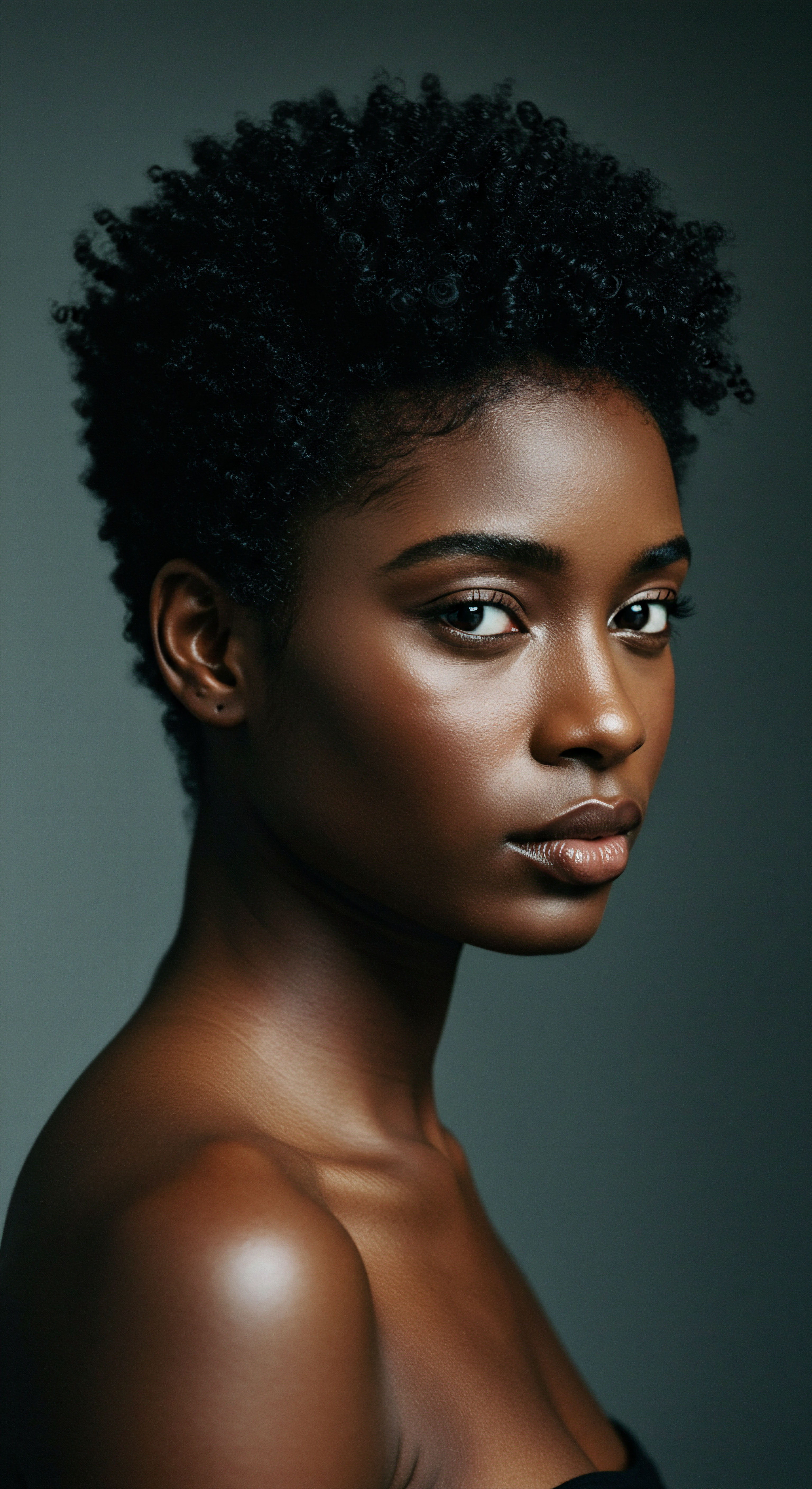 Empowering Radiance Highlighting Resilient Coily Textured Hair Heritage Care And Styling This image embodies ancestral care and meticulous styling. A luminous portrait features exquisite low porosity helical hair, showcasing optimal moisture retention and vibrant texture definition. Celebrating natural black hair and mixed-race hair beauty, it highlights dedicated scalp health and resilient hair fiber.