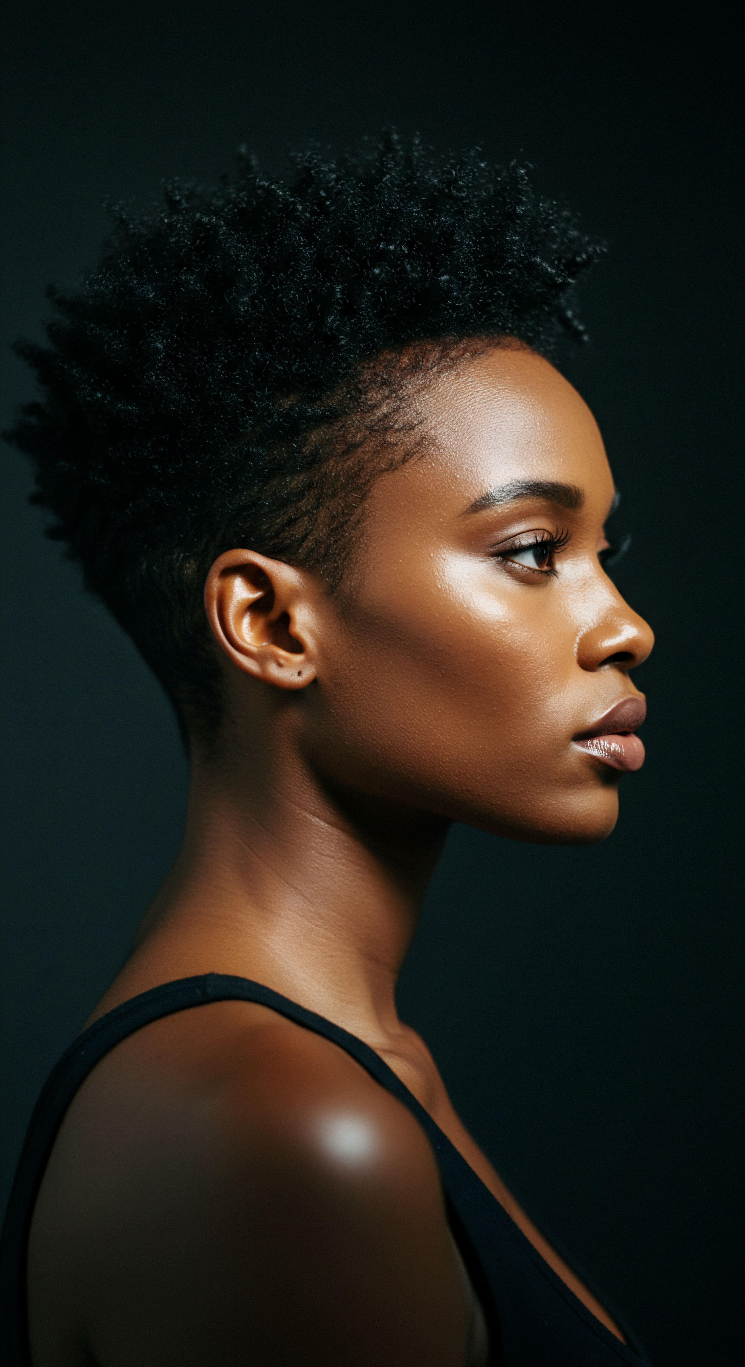 Exemplary Afro-Textured Hair Coily Definition From Heritage Care Precision Styling This striking portrayal reveals the artistry of Afro-textured hair. Every defined coily pattern reflects meticulous hair care practices, from optimal hydration and moisture retention to a precision tapered style that enhances its natural density. This celebrates Black hair heritage and embracing one's unique texture through consistent scalp health strategies, exemplifying empowering styling and strand resilience.