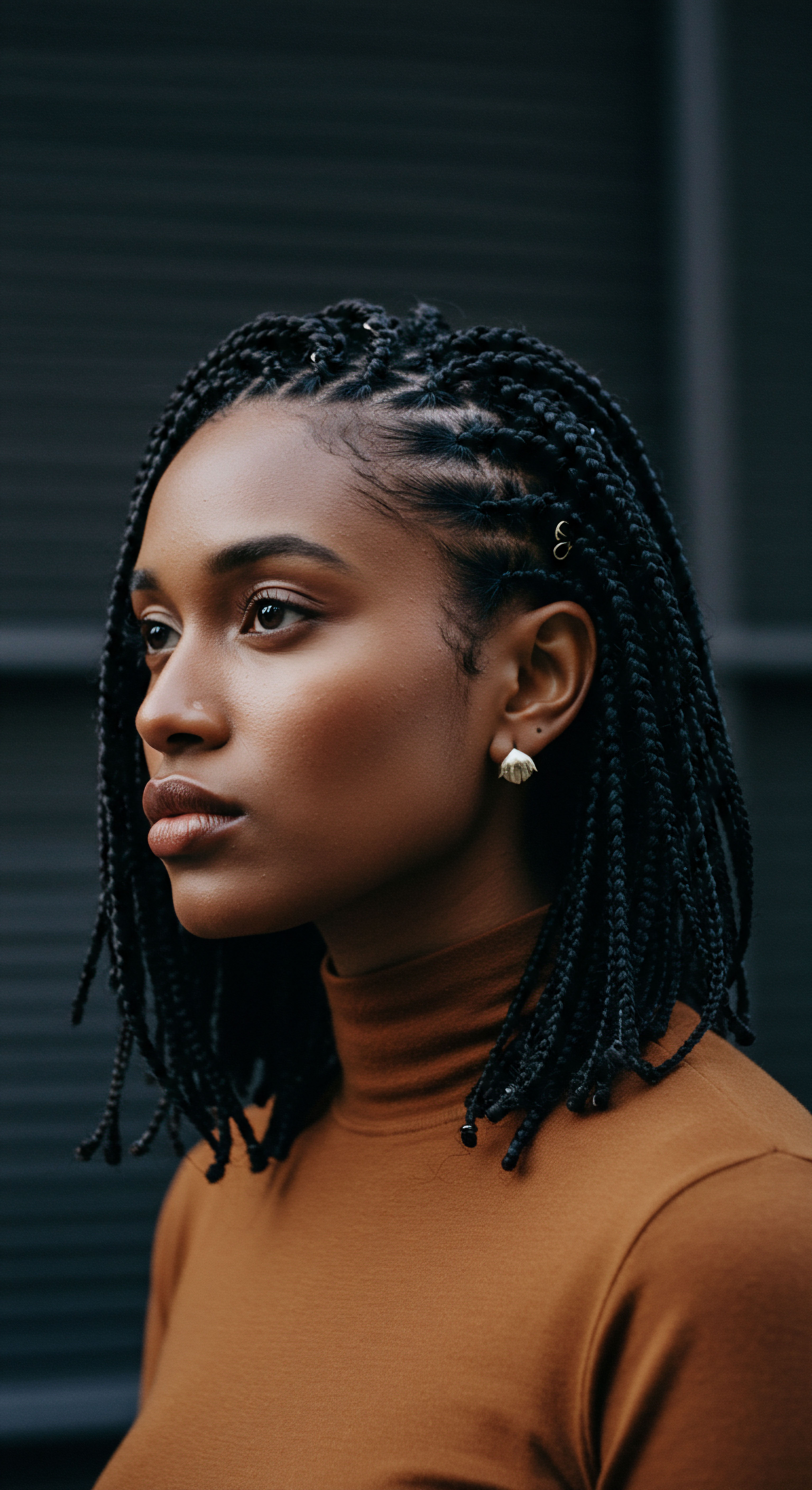 Expert Braided Styles for Coily Hair Showcasing Protective Techniques and Heritage Celebrating rich heritage, this portrait showcases meticulously installed box braids, offering paramount low manipulation for robust hair growth. Exquisite edgestyling complements her vibrant coily hair pattern, reflecting dedication to ancestral hair care, optimal moisture retention, and true textural integrity.