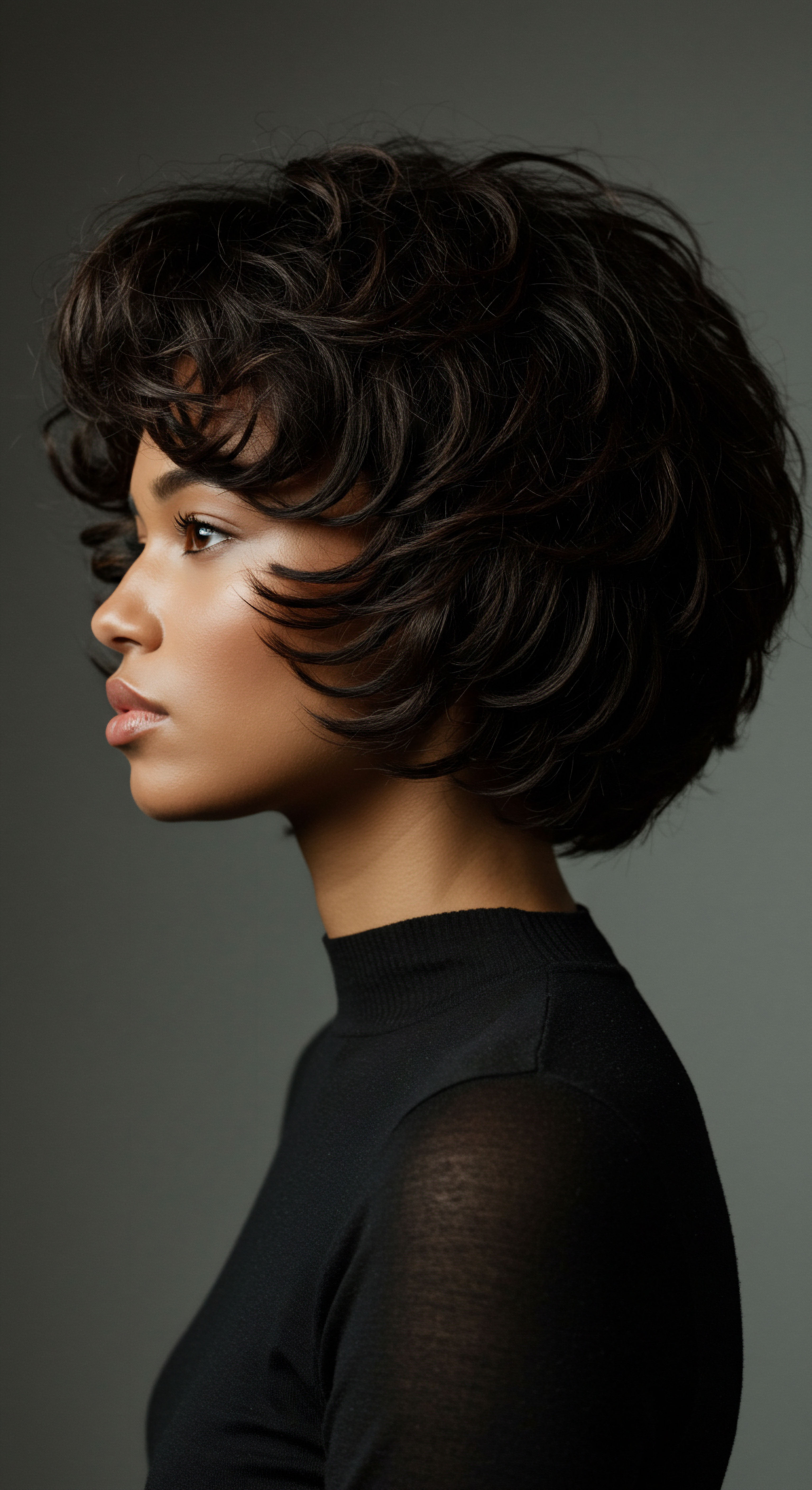 Expert Textured Hair Sculpting Enhancing Natural Pattern Definition Observe the art of styling a short, voluminous textured hair pattern. This profile showcases exceptional density, precise shaping, and vibrant sheen, reflecting dedicated hair care techniques. Highlighting ancestral beauty, this exemplifies healthy hydration and strategic styling for Mixed-Race Hair and Black Hair heritage.