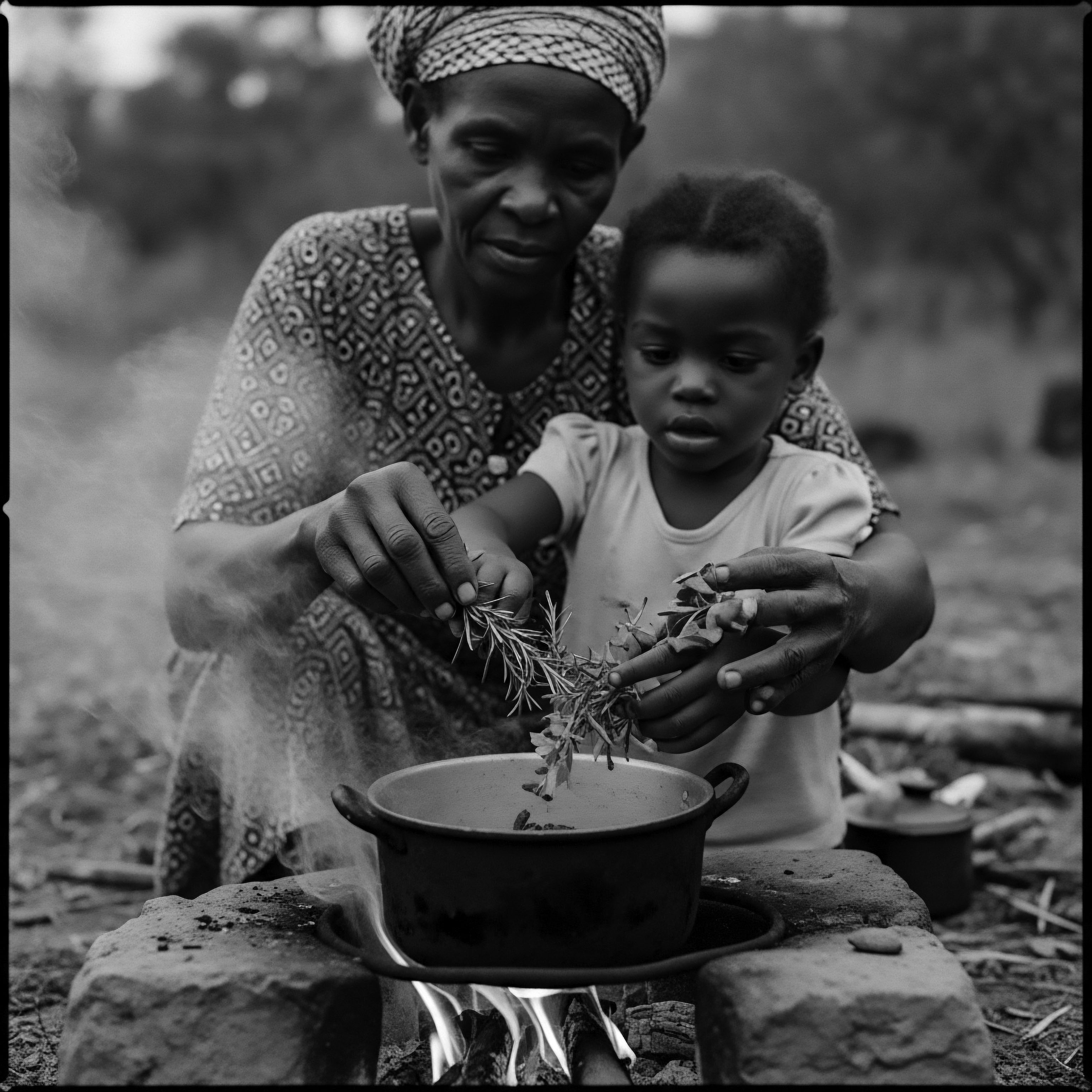 Heritage intertwines with haircare rituals as grandmother and child collaborate on herbal remedies, a testament to holistic wellness. Transmitting ancestral knowledge enhances the child's appreciation for natural ingredients and deeply rooted traditions fostering self care around managing coils, kinks and textured hair.