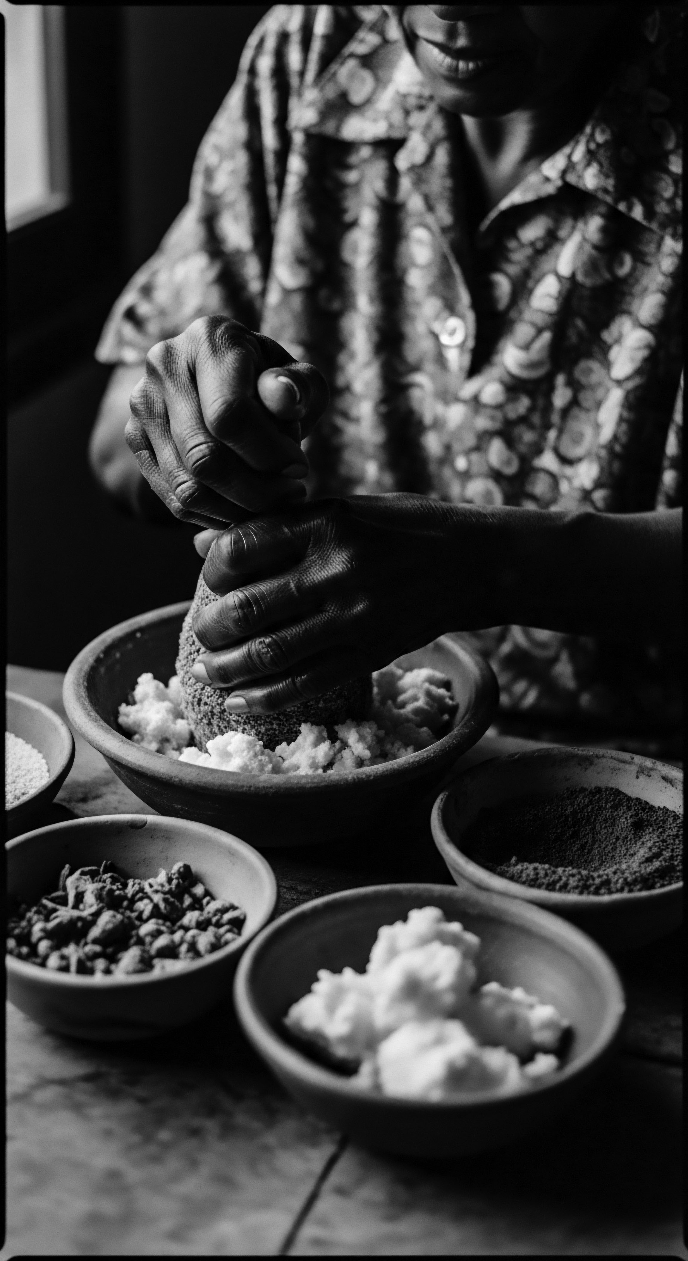 Grinding Shea Butter Ritual for 4c High Porosity Heritage Moisturizing Handcrafted shea butter, infused with ancestral techniques, offers deep moisturization for 4c high porosity hair, promoting sebaceous balance care within black hair traditions, reinforcing connection between heritage and holistic care for natural hair, preserving ancestral wisdom for future generations' wellness.