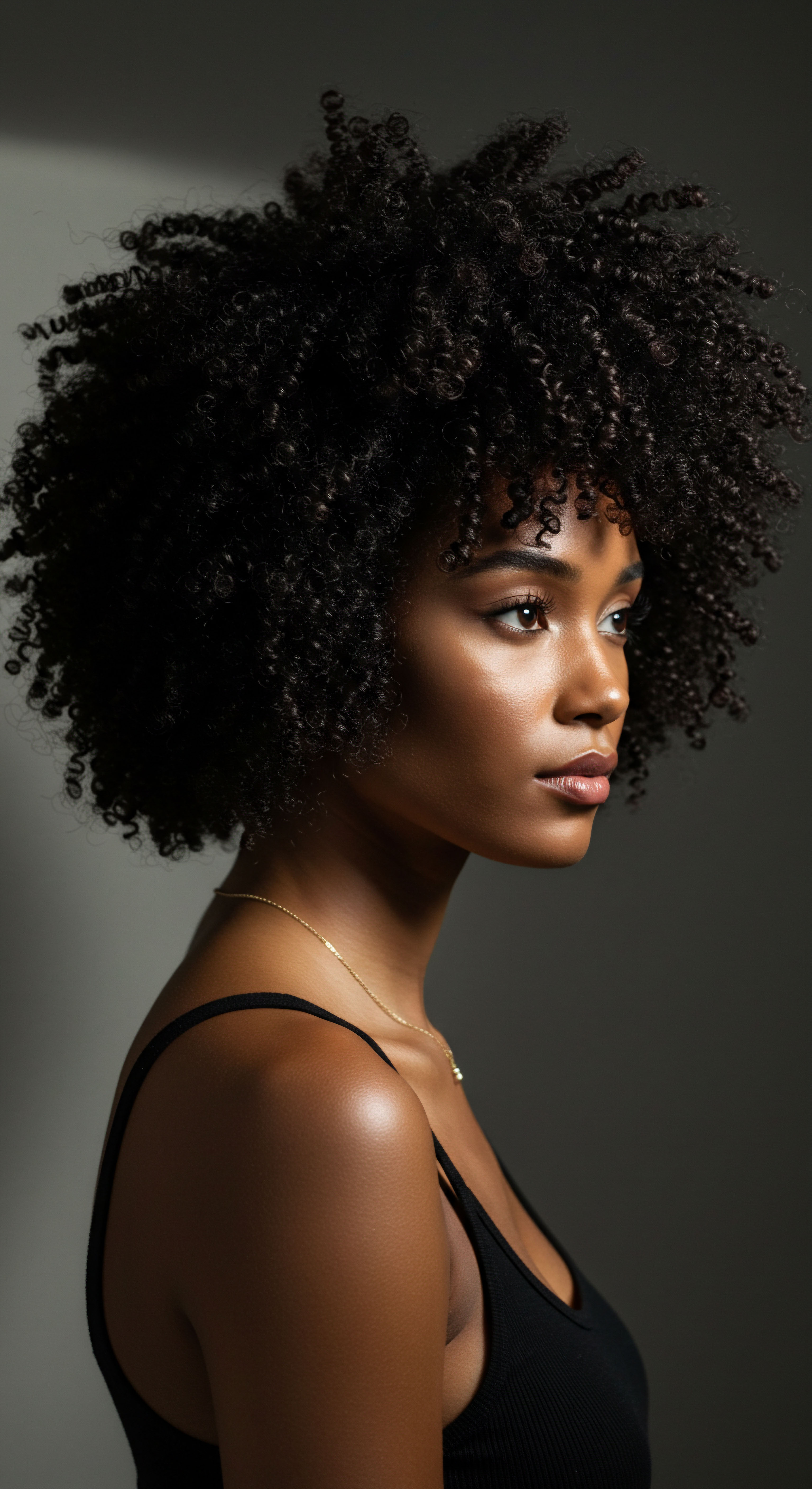 Honoring The Heritage Of Melanin-Rich Coily Hair Patterns This compelling profile spotlights resilient coily hair, showcasing stunning volumetric patterns and impeccable fiber integrity. Her luminous melanin-rich skin reflects superior moisture retention and robust scalp health, signifying dedicated care and ancestral wisdom. This image celebrates natural texture styling mastery, embodying authentic hair liberation.