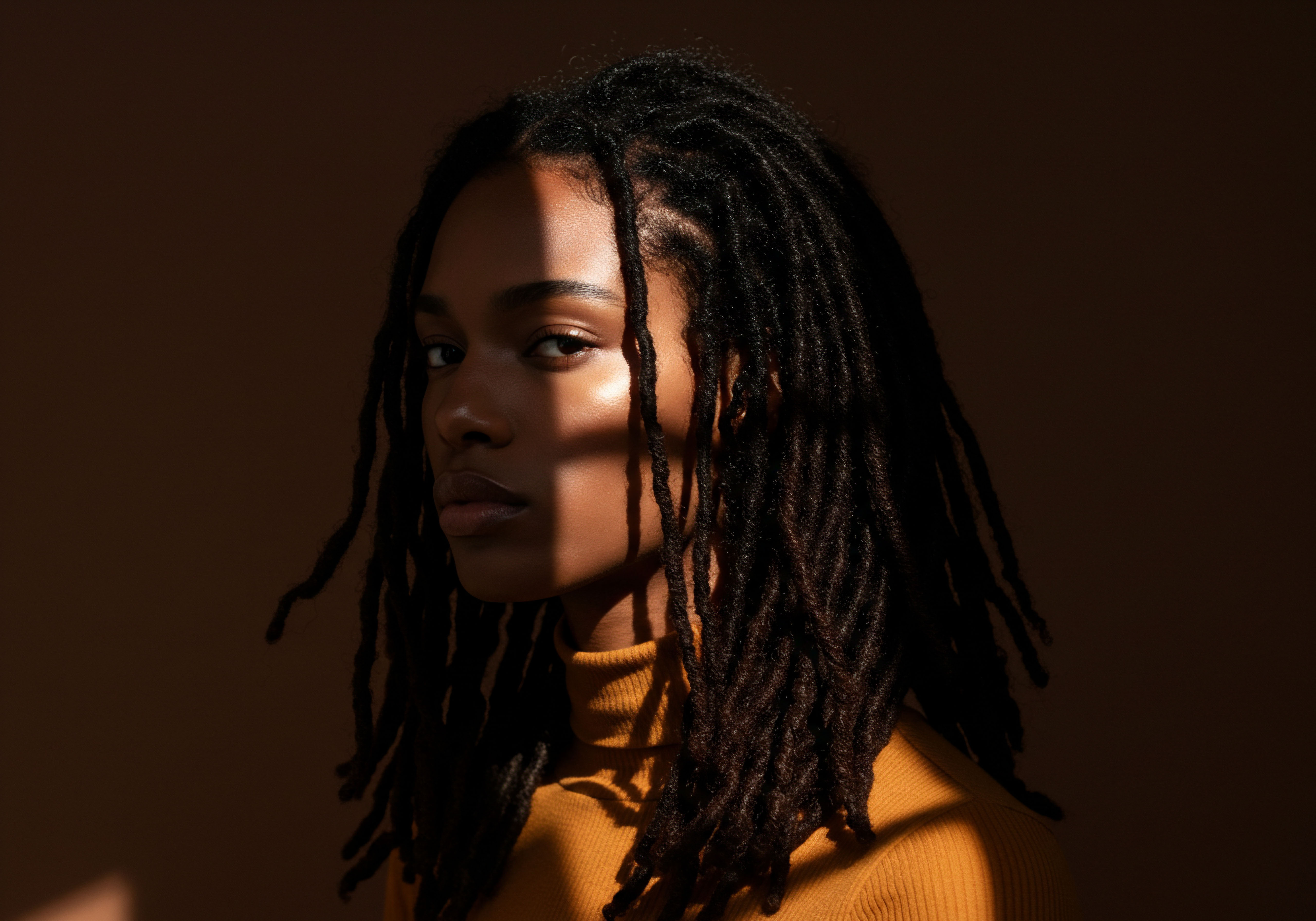 Luminescent Locs Afro-Textured Hair Heritage Protective Style Radiance Captivating mature Afro-textured hair locs exhibit robust fiber integrity. Illuminated melanin-rich skin reflects dedicated moisture retention. This protective style embodies ancestral heritage, a thriving natural hair journey, meticulous hair care, versatile styling, and precise helical pattern definition.