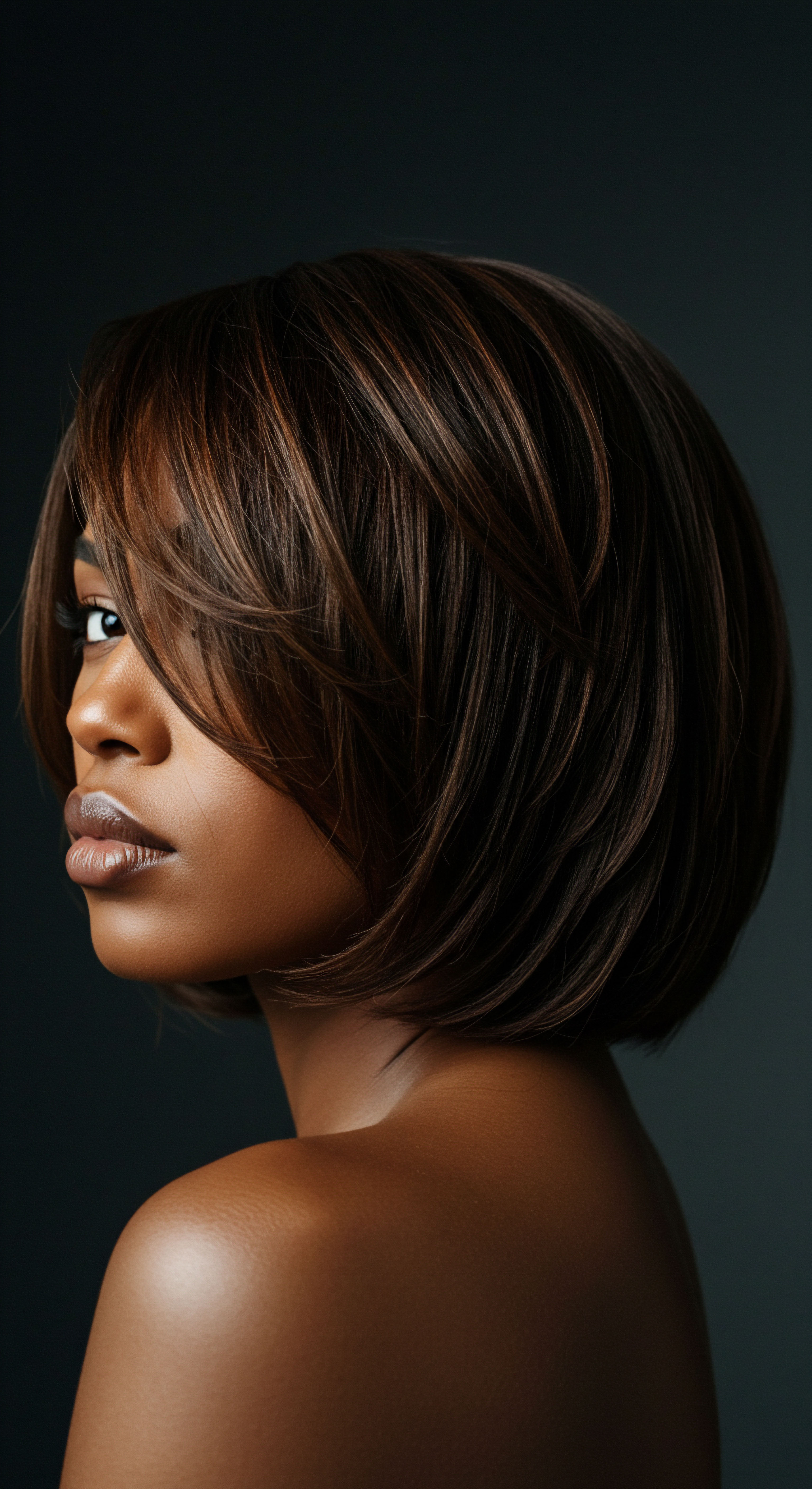 Luminous Layered Textured Hair Optimal Thermal Styling Excellence Radiant melanin-rich strands, styled in a voluminous, precision-cut bob. This sleek finish reveals superior thermal styling on inherent hair patterns, ensuring remarkable fiber elasticity and optimal moisture retention. A testament to comprehensive textured hair care, honoring ancestral beauty.