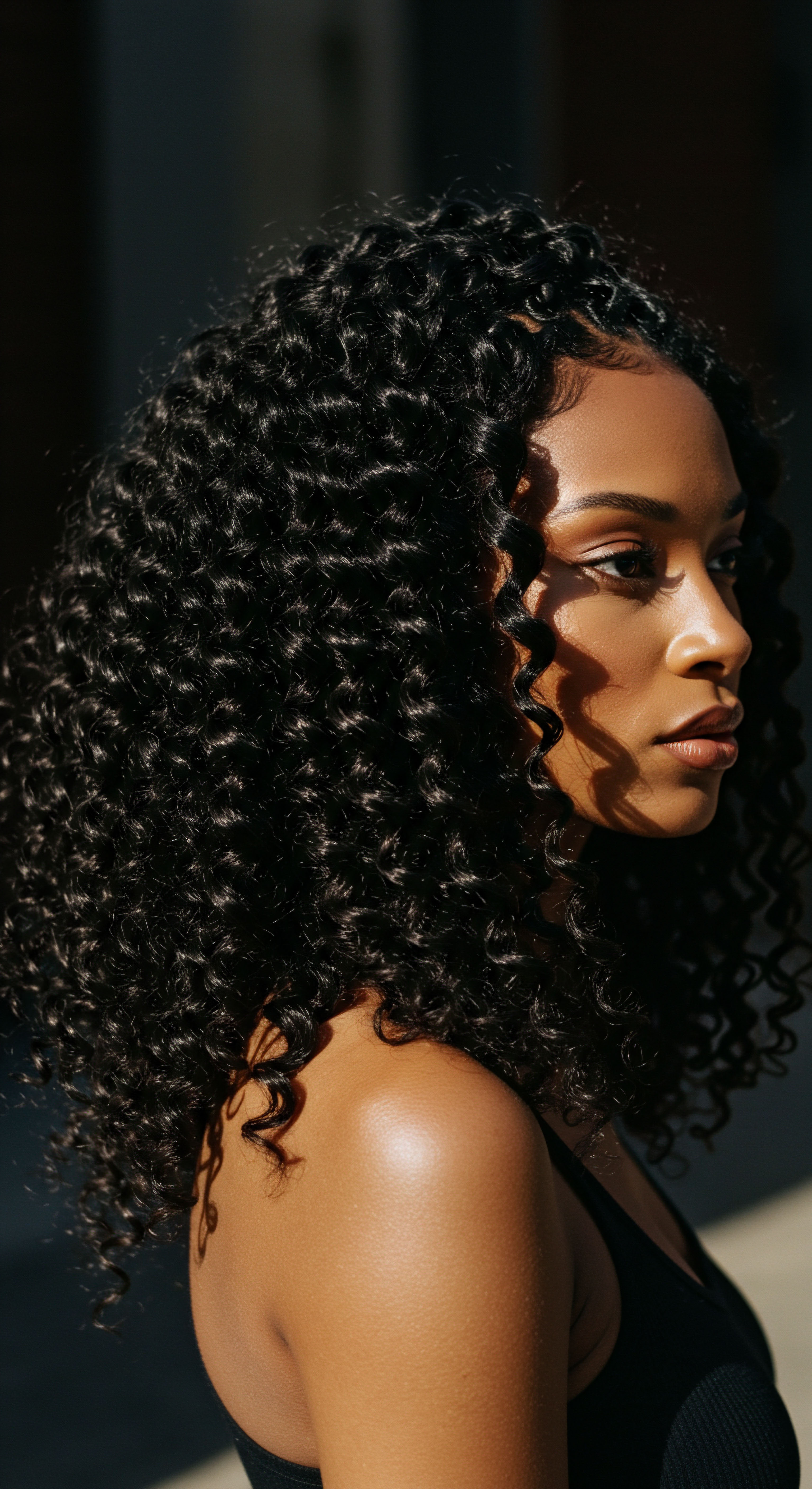 Luminous Melanin-Rich Coils Highlighting Optimal Hair Hydration And Styling This captivating profile showcases a stunning example of buoyant, high-definition black textured coils, radiant from expert styling and deep hydration practices. The melanin-rich skin reflects a heritage of proud hair care, inspiring celebration of natural coil patterns and optimized scalp wellness routines.