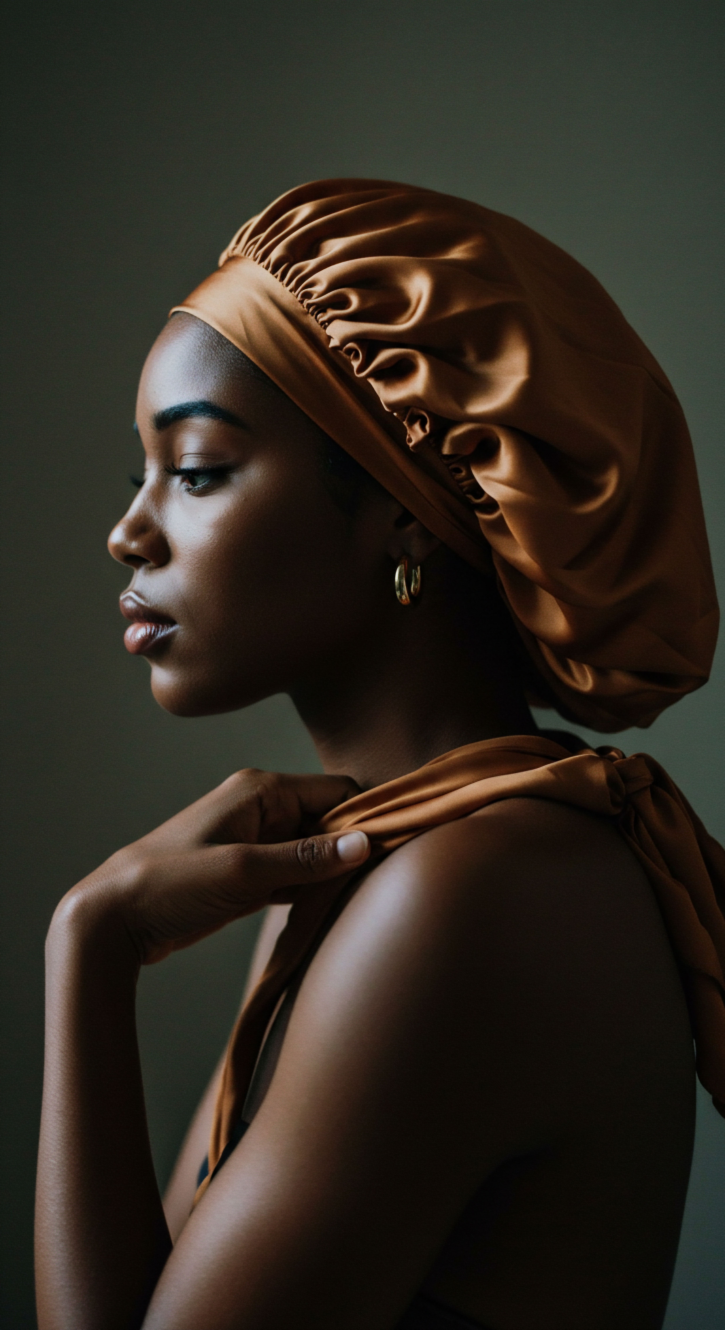Luminous Portrait Highlighting Silk Protection for Intricate Hair Textures This radiant portrait beautifully captures mindful textured hair care. The elegant satin bonnet emphasizes vital protective styling for intricate natural patterns. Luminous skin highlights deep hydration and optimal scalp vitality, honoring heritage-rooted hair preservation.
