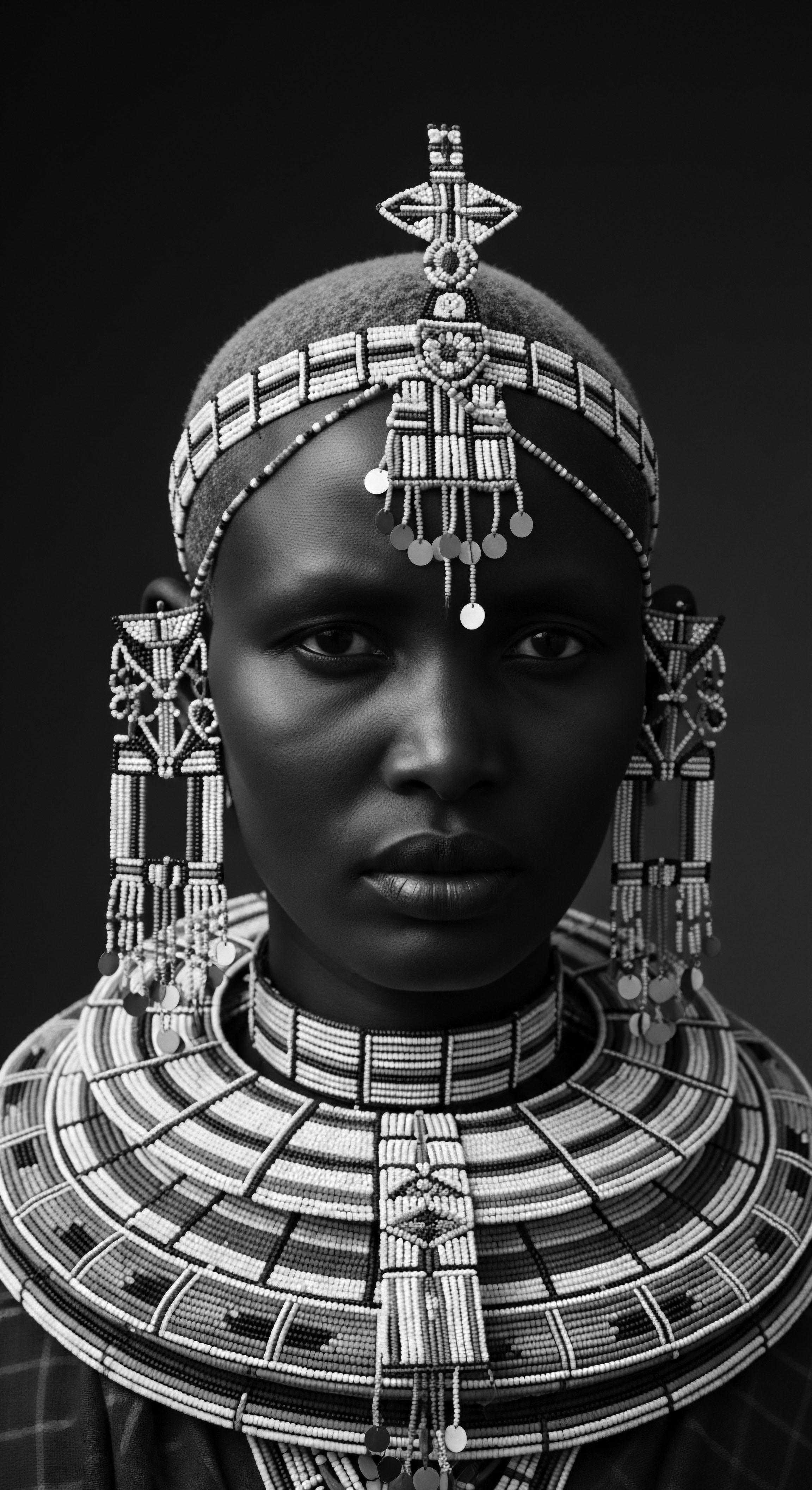 Maasai Woman Adorned in Traditional Beaded Jewelry and Textured Hair Detail The portrait evokes a profound sense of cultural identity. The Maasai woman's adorned, natural hair and jewelry connect her to ancestral traditions and heritage. Intricate beadwork highlights enduring artistry.