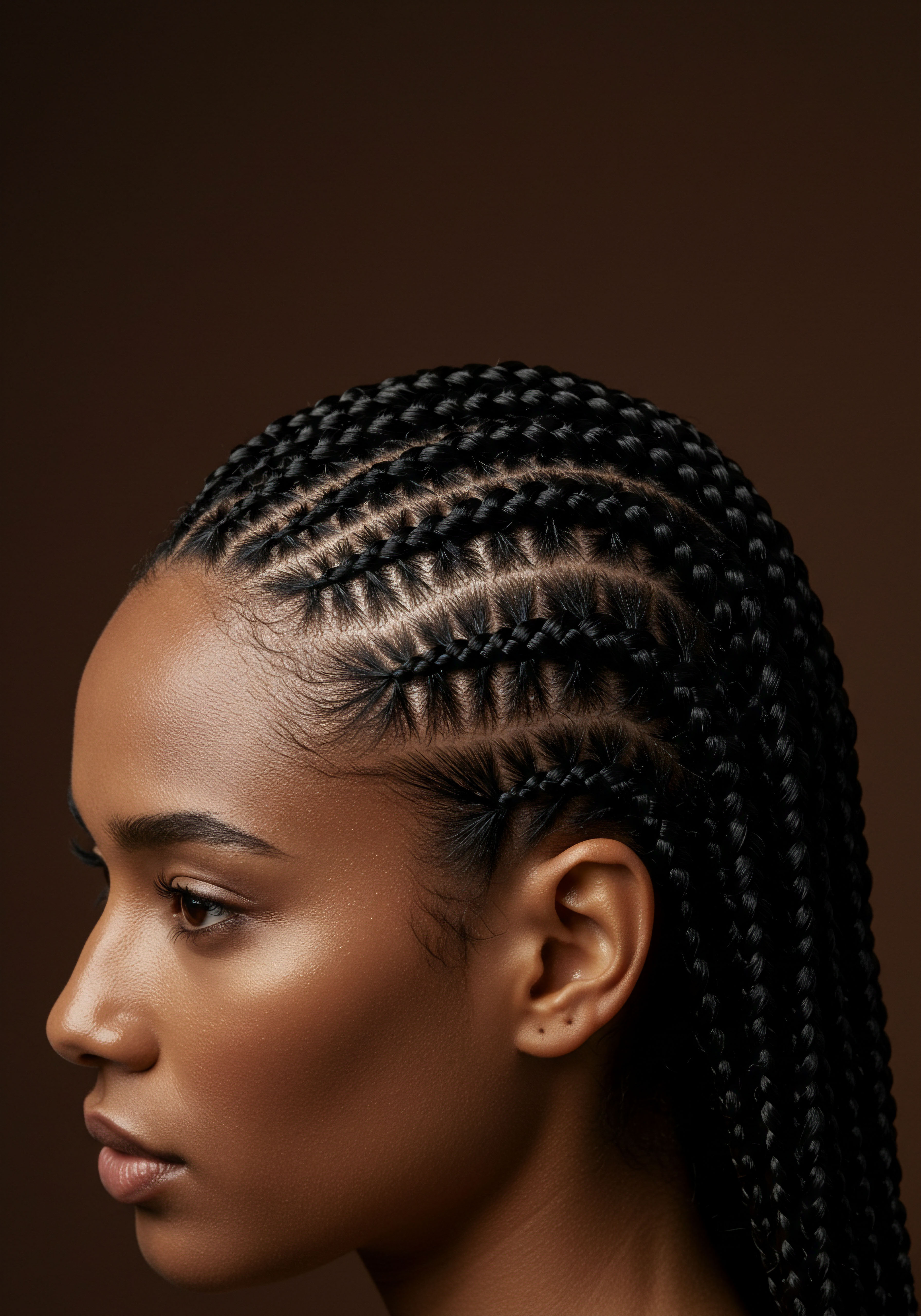 Masterful Protective Styling Enhancing Coily Hair Health and Afro Heritage Braids Behold the breathtaking artistry of these meticulously sculpted cornrow braids. This peak protective styling for textured hair exquisitely highlights a healthy scalp, promoting natural pattern definition and impressive length retention. A powerful visual tribute to profound Black hair heritage and dedicated comprehensive hair care practices.