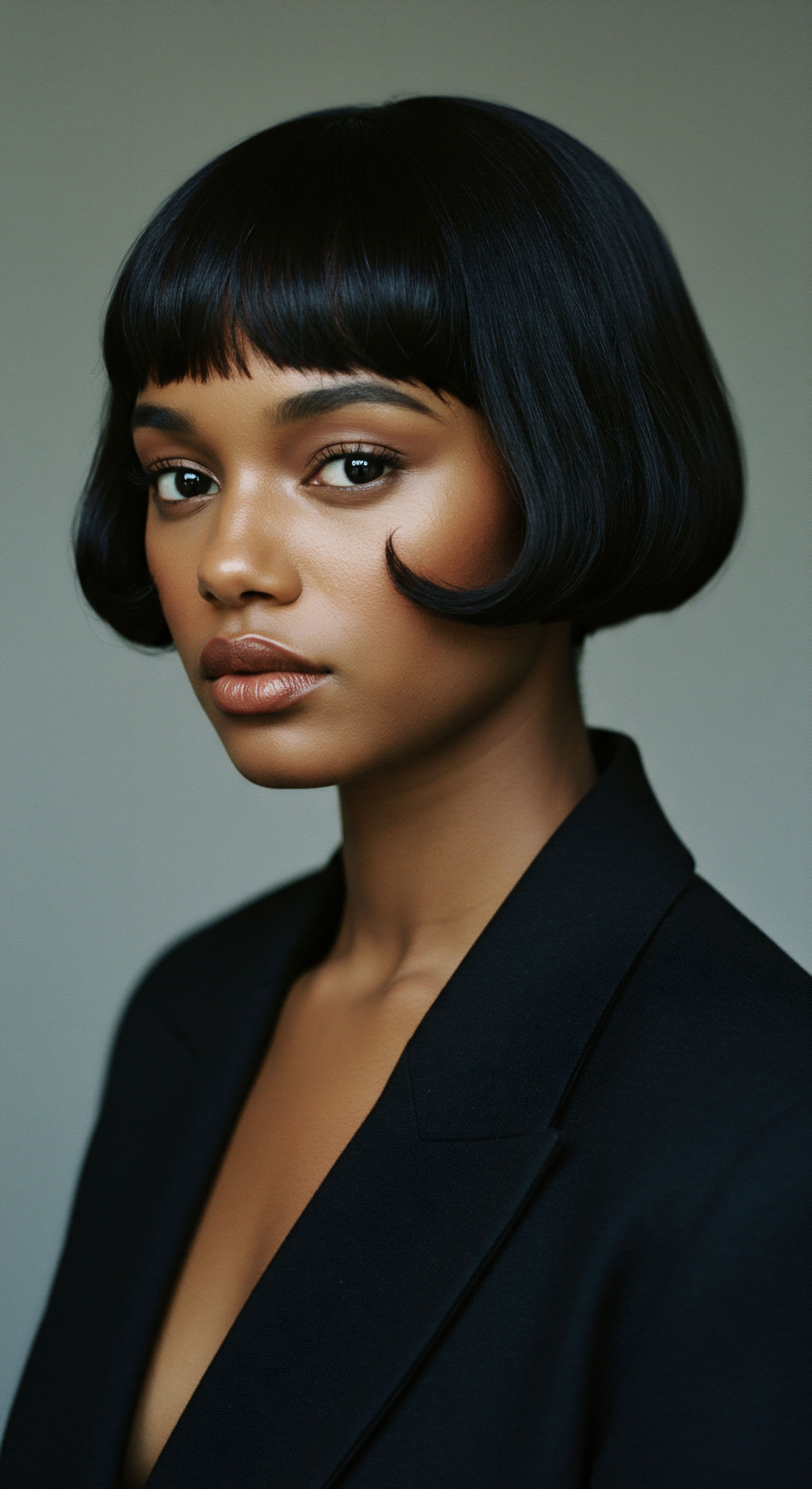 Masterful Thermal Styling Ensuring Textured Hair Pattern Integrity And Holistic Hair Health Roothea artistry celebrates mixed-race heritage. This precision structured bob displays exceptional thermal styling, achieving impeccable cuticle alignment. Optimal moisture retention and superior frizz control ensure lasting hair pattern integrity, thermal protection, and overall hair health.