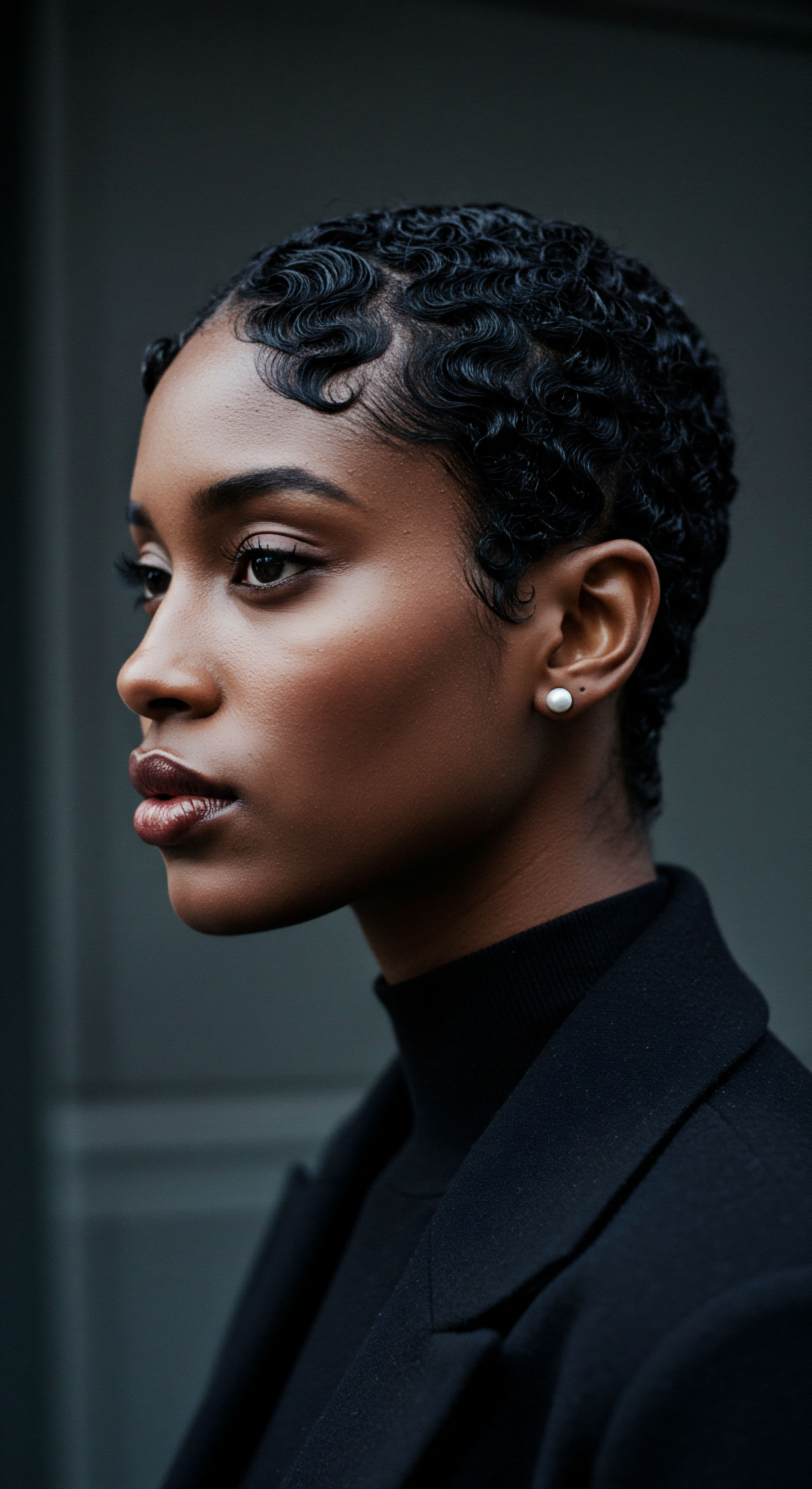 Mastering Finger Waves A Heritage Styling for Black Textured Hair A profile view celebrating intricate finger wave styling on deep ebony hair, exemplifying expert pattern definition and exceptional shine. The precise set technique enhances moisture retention and visual appeal, offering a modern tribute to heritage-inspired aesthetics. This elegant, low porosity look demonstrates sophisticated textured hair artistry and dedicated care.