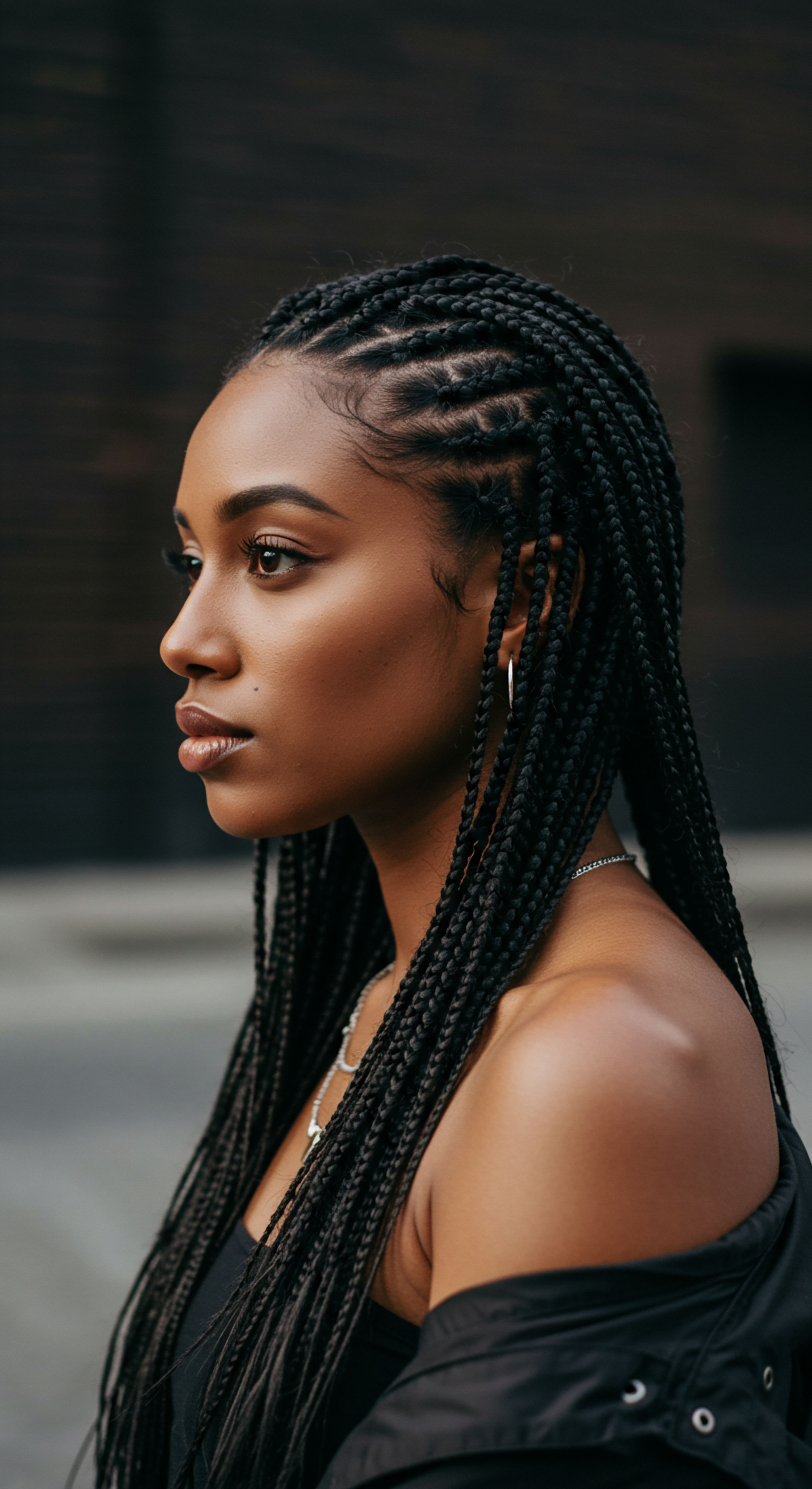Mastering Protective Braiding Enhancing Coily Hair Growth and Heritage Showcasing ancestral braiding expertise: impeccably installed box braids, a paramount protective style for coily hair. This mindful coiffure promotes substantial length retention, maintains exceptional scalp health, and optimizes overall hair integrity. A stunning testament to purposeful textured hair care and enduring cultural heritage.