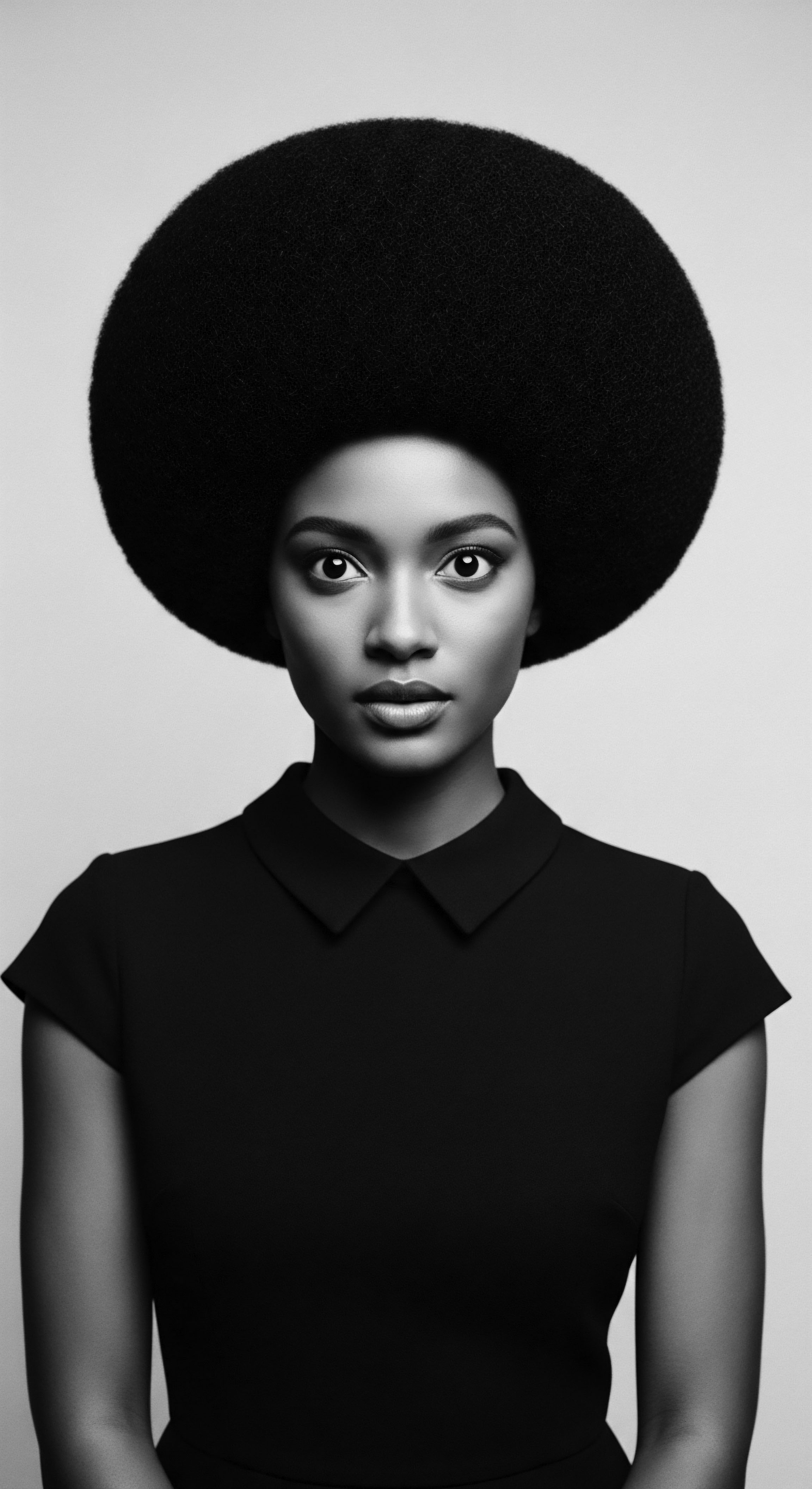 Monochrome Portrait of a Woman with Afro Textured Hair and Classic Dress Elegant in monochrome, the portrait celebrates the beauty and strength embodied within afro textured hair, a coil crown, and classic style. The image is an ode to heritage, resilience, and the power of self-expression through textured hair forms, deeply rooted in Black hair traditions and ancestral pride.