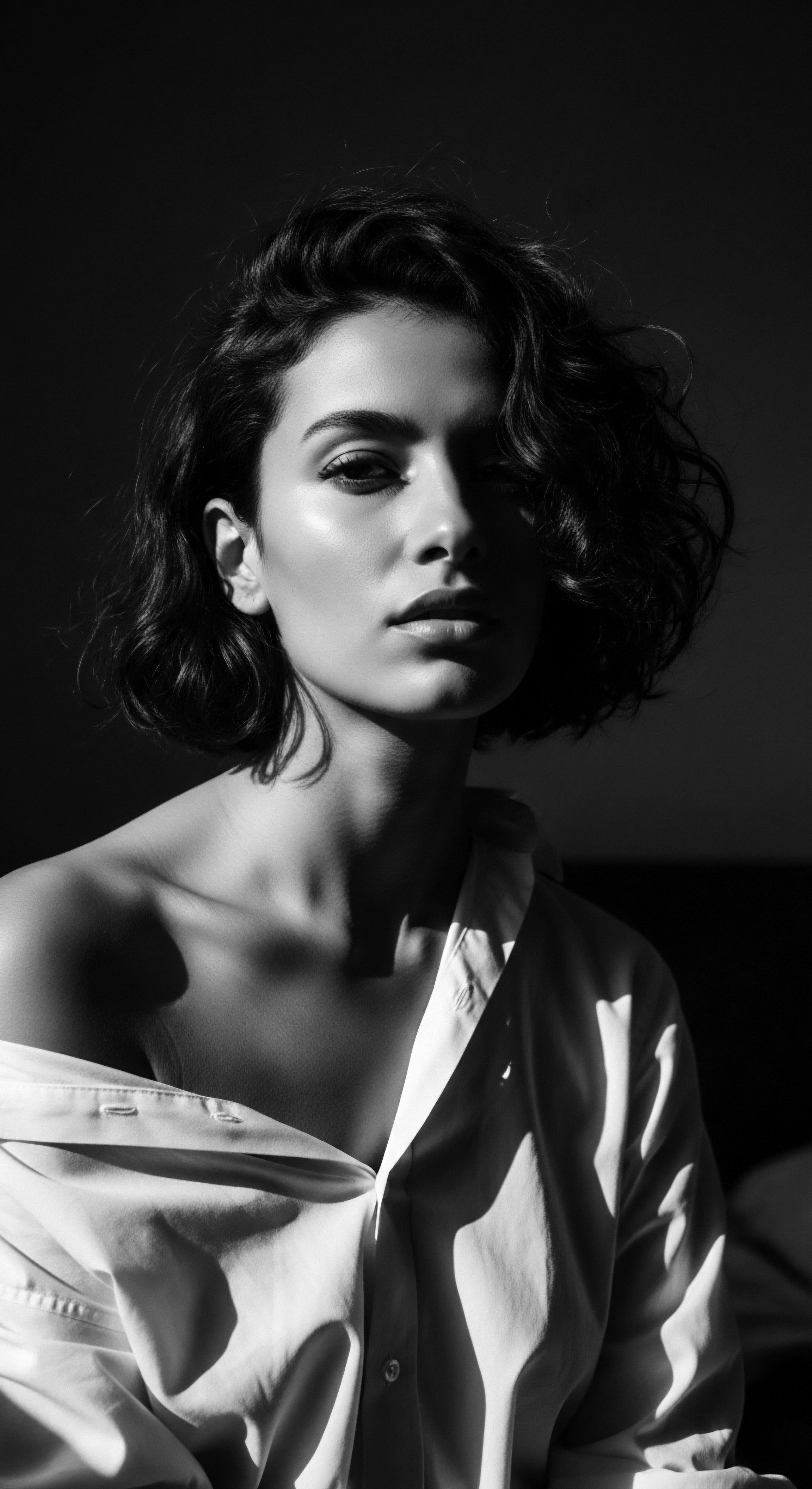 The evocative play of light and shadow emphasizes the woman's natural features and short, coiled hairstyle, creating an intimate study of textured hair, beauty, and inner strength, speaking to the essence of self-expression and cultural pride.