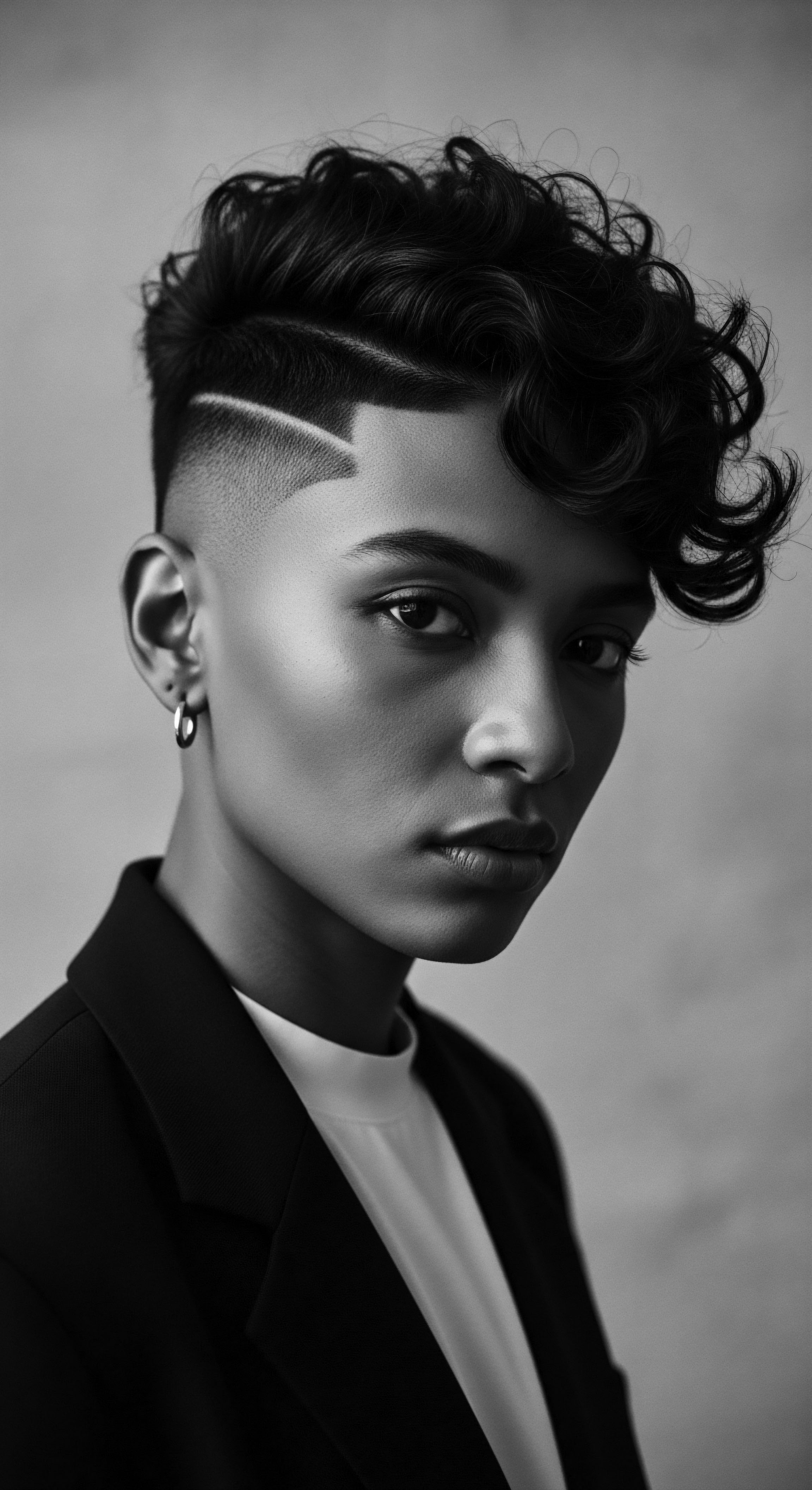 Monochrome Portrait of Individual with Tapered Haircut and Defined Coils The image, a study in monochrome contrasts, evokes ancestral heritage through innovative styling, highlighting a deep respect for natural formations and expressive individual style. This contemporary rendering of tradition showcases the enduring legacy of Black hair artistry and offers powerful reflections on identity.