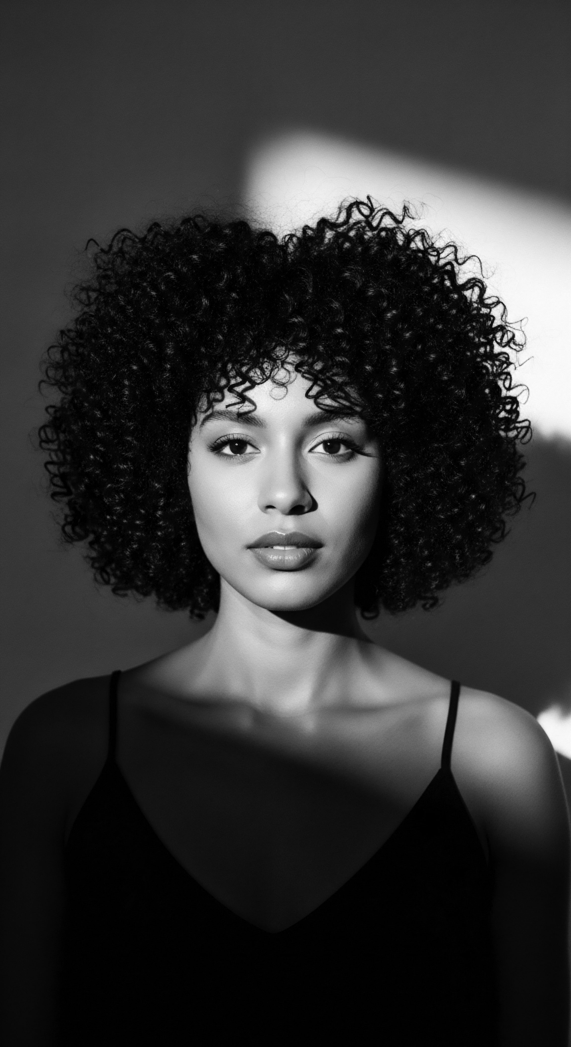 Monochrome Portrait of Woman with Intricate Coiled Natural Hair Texture Intense monochromatic portraiture celebrates natural coiled hair, highlighting the texture and shape under stark lighting. This artistry signifies deeper narratives of identity affirmation, self-acceptance, and the beauty found within authentic expressions of ancestral heritage, specifically related to Black hair traditions.
