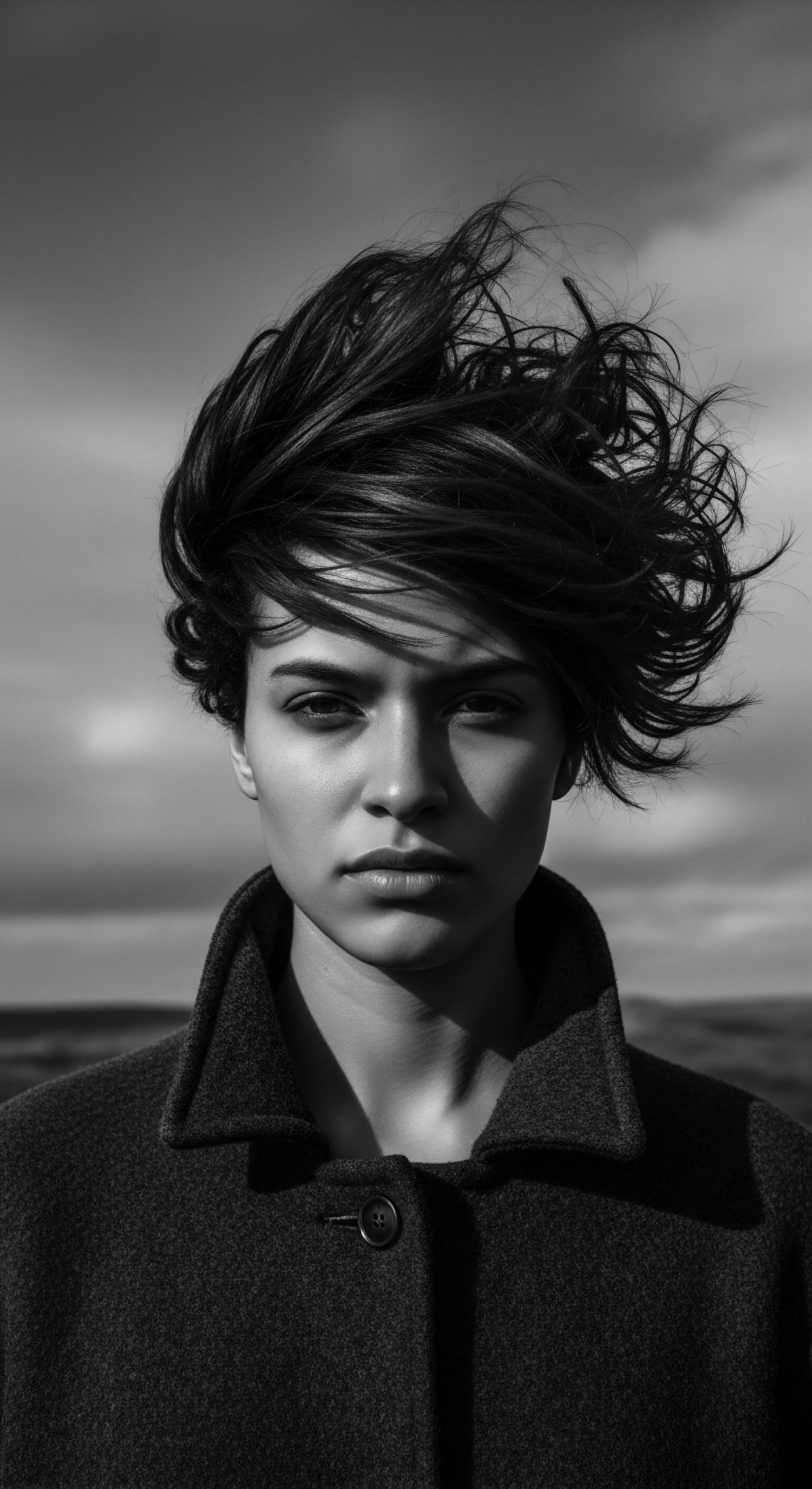 Monochrome Portrait Woman with Dynamic Kinky Curly Hair and Protective Style The monochrome palette underscores the innate beauty of 4c hair, styled to showcase helix definition and the elegance of Black hair traditions, highlighting sebaceous balance care. Its ancestral roots invite contemplation on low porosity hair and protective styling.