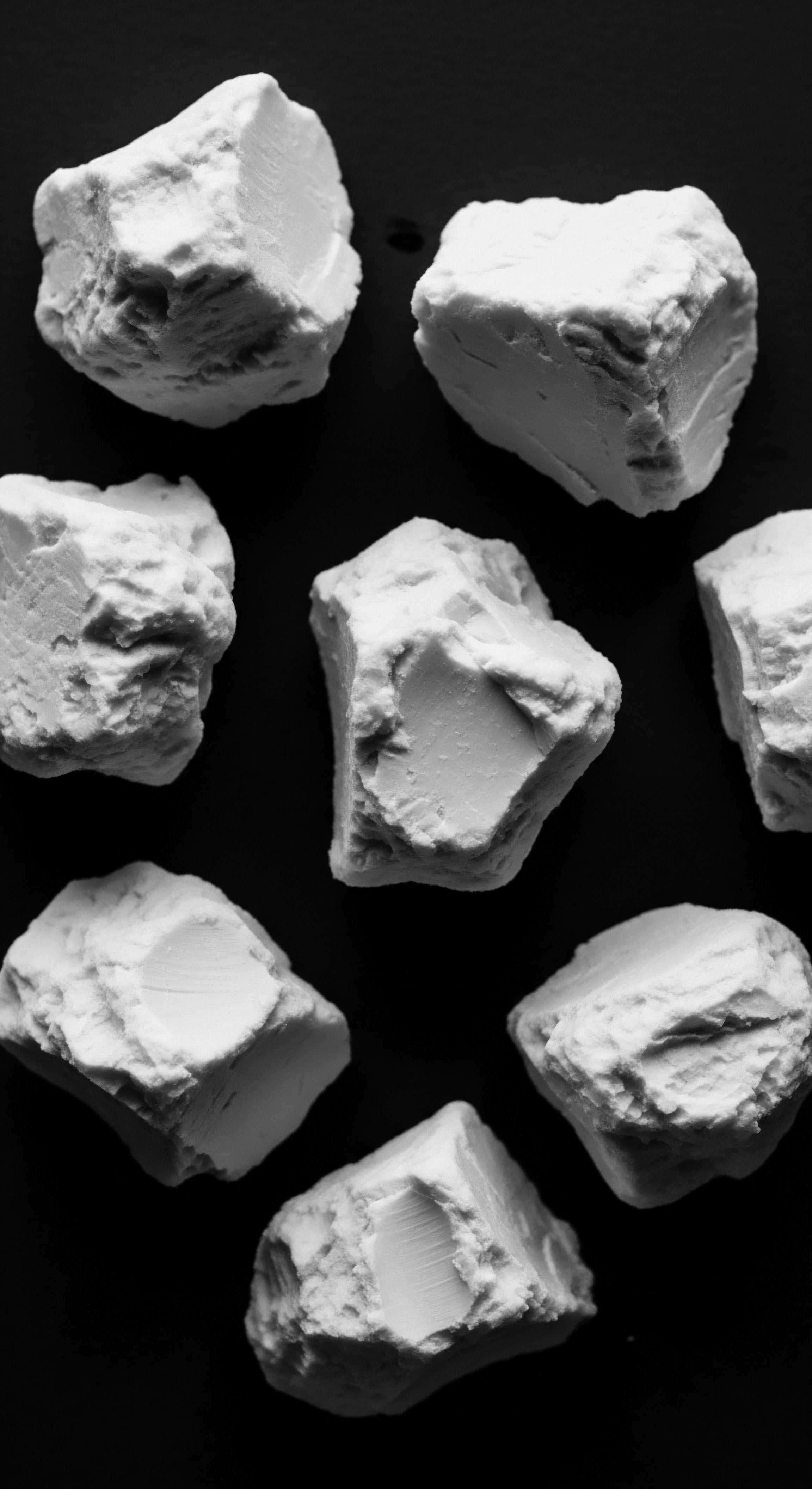 Monochrome Rocks Mineral Deposits Geologic Formations Textured Surfaces Abstract Black Background Arranged strategically, the rocky textures invite consideration of traditional remedies passed through ancestral practices in hair care, echoing the holistic integration of earth's elements into the art of textured hair wellness and revealing haircare insights and practices passed through generations and communities.