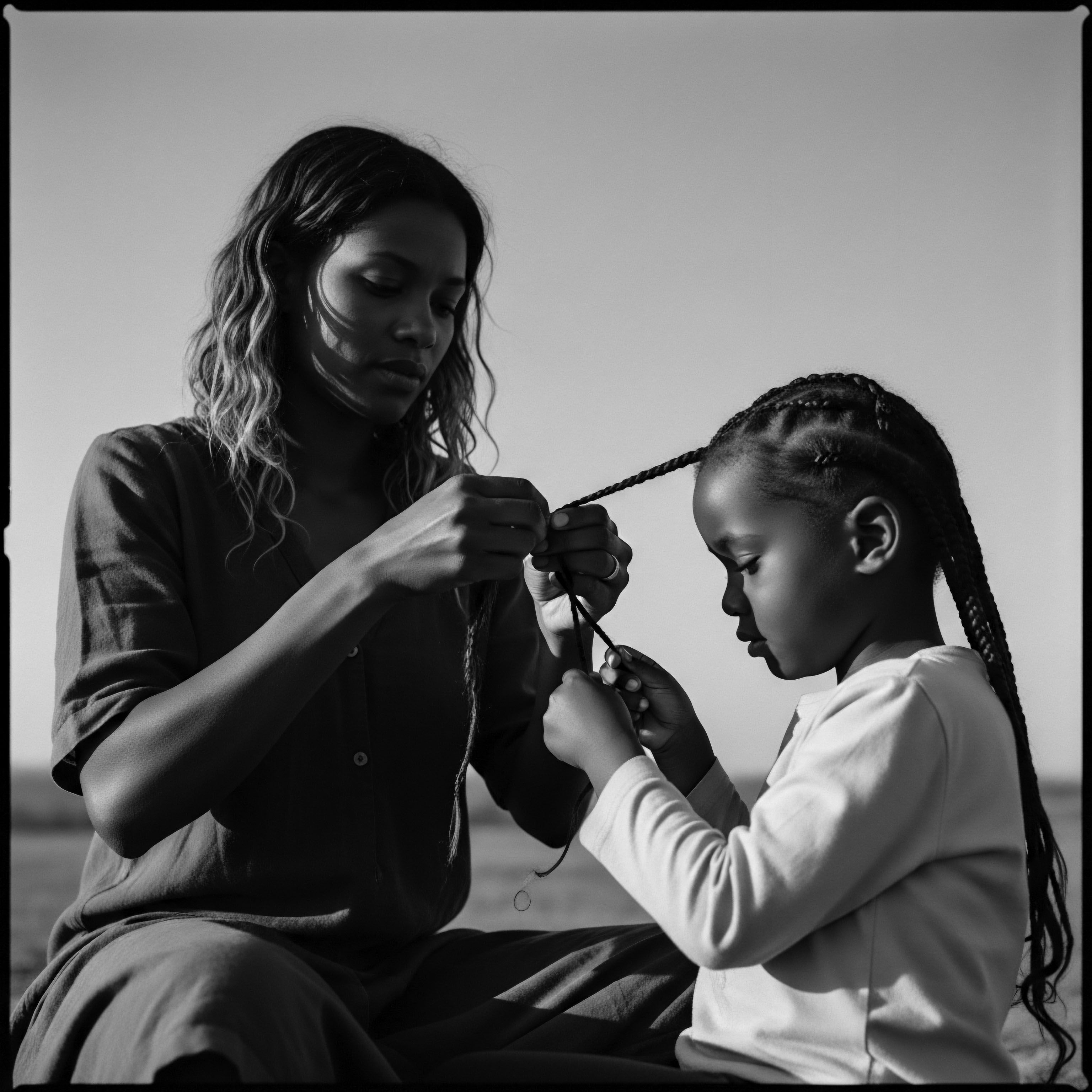 Mother Braiding Daughter’s Coiled Hair Sunlight Textured Haircare Bonding Moment The act of braiding transforms into a resonant moment, weaving together ancestral knowledge, intergenerational bonds, and the meticulous artistry of textured haircare. This tender exchange underscores the beauty of Black hair traditions, affirming cultural pride and holistic wellness through intimate connection.