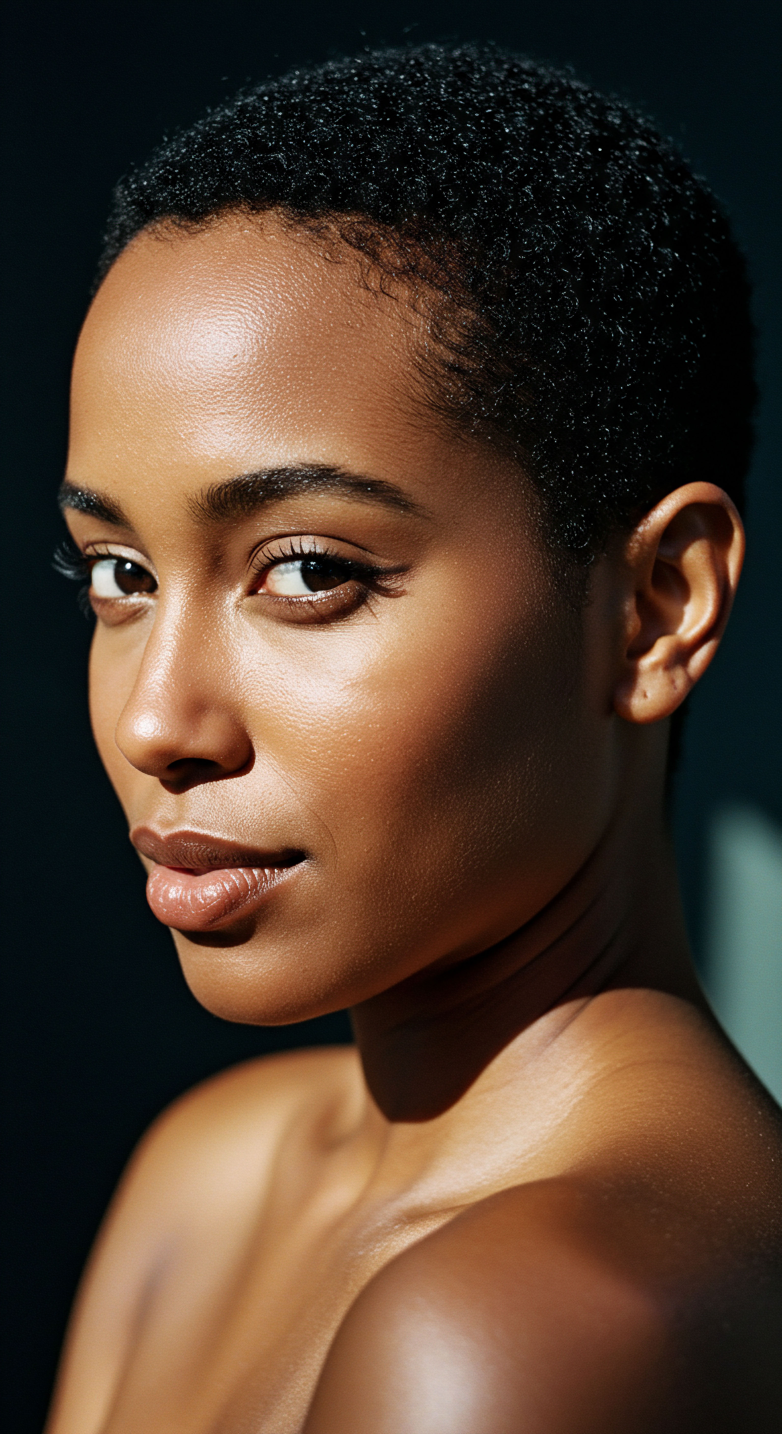 Nourished Afro-Textured Coils Illuminating Hair Health And Definitive Pattern Celebrating Afro-textured heritage, this image presents hydrated coils demonstrating exquisite pattern definition. Optimal hydration and targeted follicle care ensure low porosity strands thrive, showcasing fiber integrity. Her melanin-rich skin and natural styling signify peak scalp vitality for vibrant Black hair wellness and cultural affirmation.