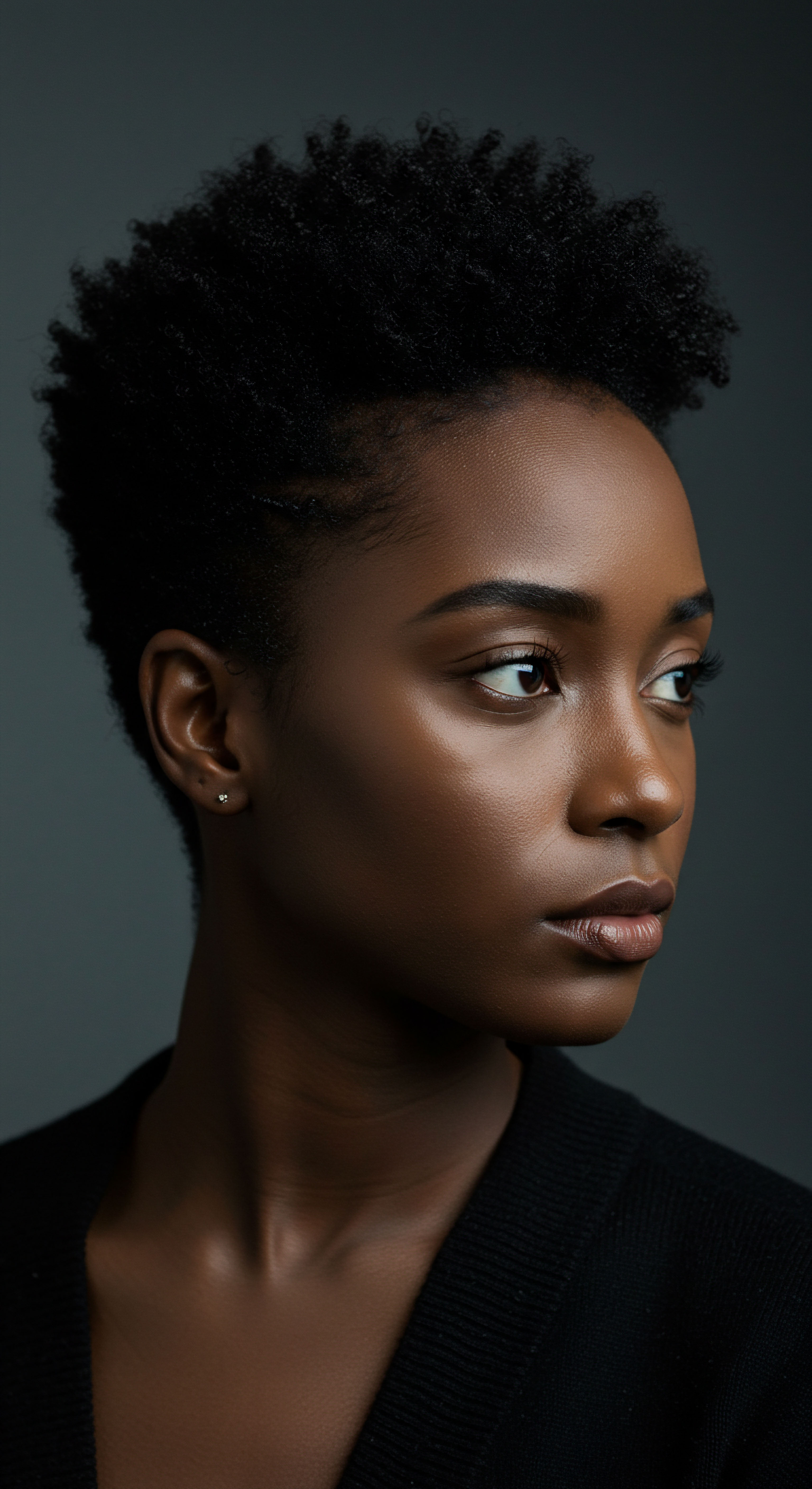 Nurturing Coily Texture Embracing Black Hair Heritage Via Hydrated Styling Regimens Embracing Black Hair Heritage, this image showcases expertly defined low porosity coils and radiant skin. Dedicated care ensures optimal hydration and textural health. This powerful portrait promotes holistic self-expression and mindful styling regimens for vibrant Textured Hair patterns.