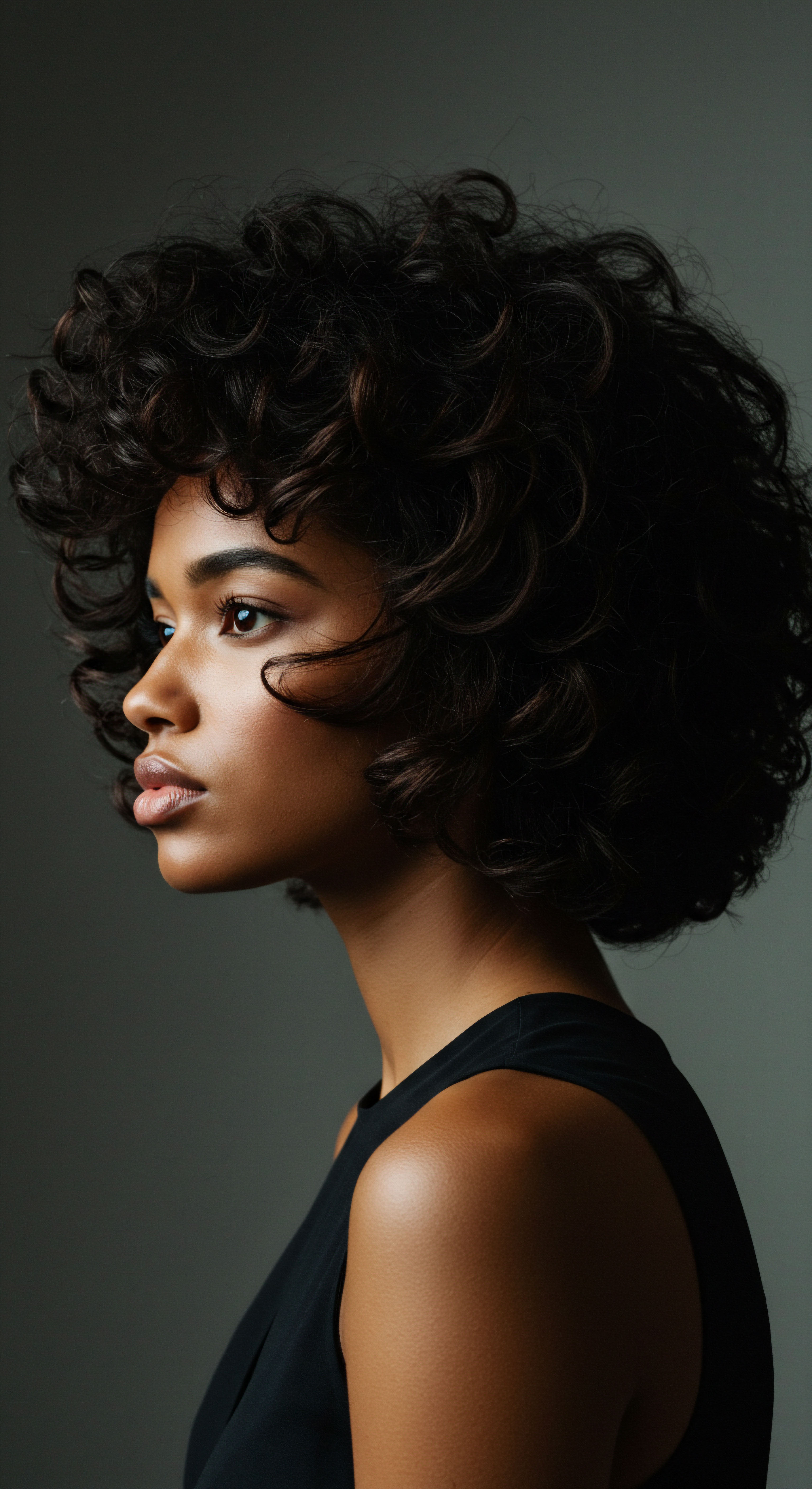 Nurturing Coily Textured Hair for Optimal Volume and Heritage Styling Captivating profile showcases voluminous dark textured hair, revealing distinct coily patterns. This embodies diligent holistic hair care, promoting optimal moisture retention for resilient natural helix. It celebrates rich mixed-race heritage, embracing deep hydration, conscious styling practices, and vibrant hair health.