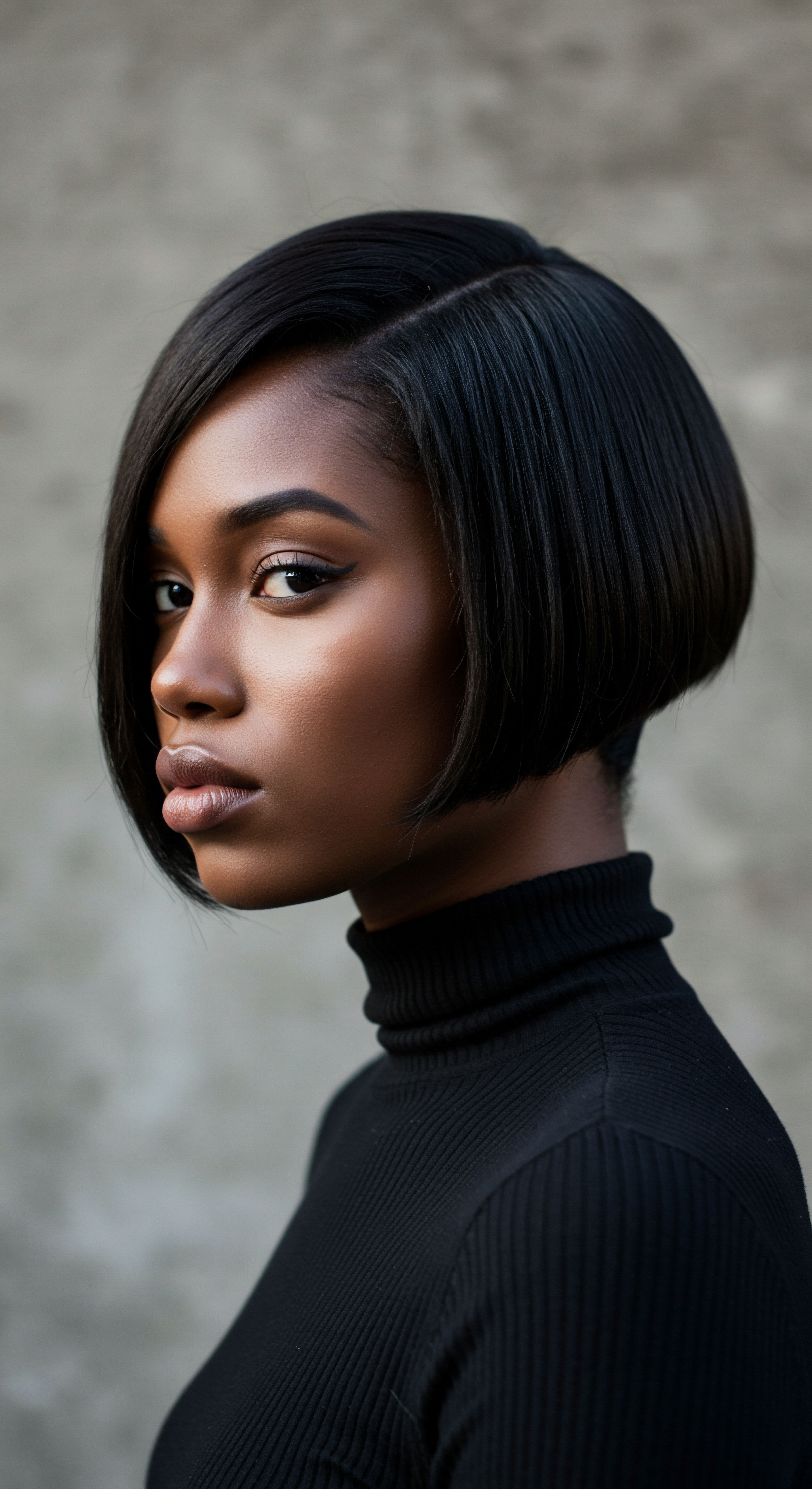 Optimal Silk Press Mastering Texture for Radiant Hair Health and Heritage Showcasing precision styling for textured hair, this elegant blunt bob achieves a brilliant, straight finish through controlled thermal processes. This look prioritizes advanced frizz control and moisture retention, crucial for preserving the innate vitality of Black and Mixed-Race hair. It illustrates how strategic styling can enhance natural luminosity and promote long-term hair wellness, upholding Roothea's dedication to holistic hair care and ancestral beauty practices.