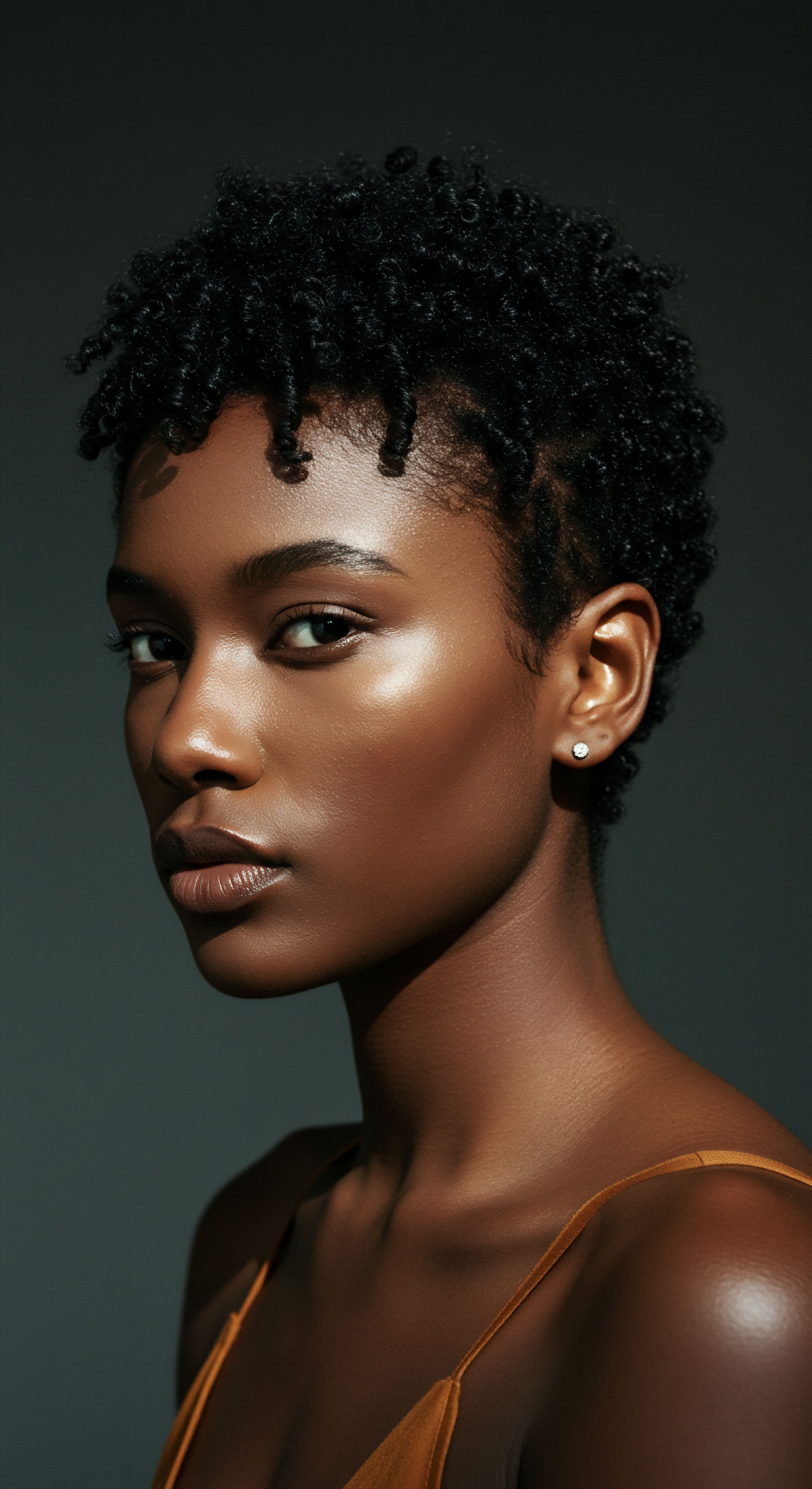 Optimizing Hydration For Luscious Coily Hair Natural Definition This stunning portrait celebrates lustrous, low porosity coils showcasing exceptional definition and elasticity. The radiant melanin-rich skin reflects diligent scalp health and robust moisture retention. A powerful testament to Afro-textured beauty, embracing ancestral heritage through meticulous natural styling practices and optimal hydration.