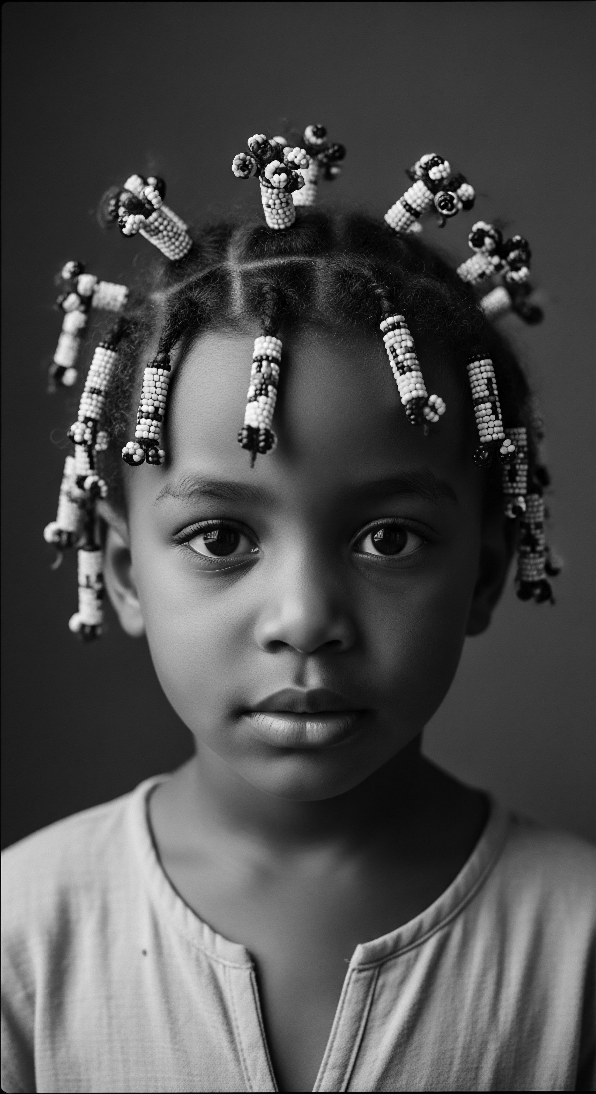 Portrait of Young Black Girl with Beaded Braids Showcasing Textured Hair The portrait evokes the profound connection between ancestral heritage and self-expression through textured hair. The detailed beadwork symbolizes cultural artistry and provides a glimpse into holistic practices, emphasizing how each strand is a story interwoven with identity and community.