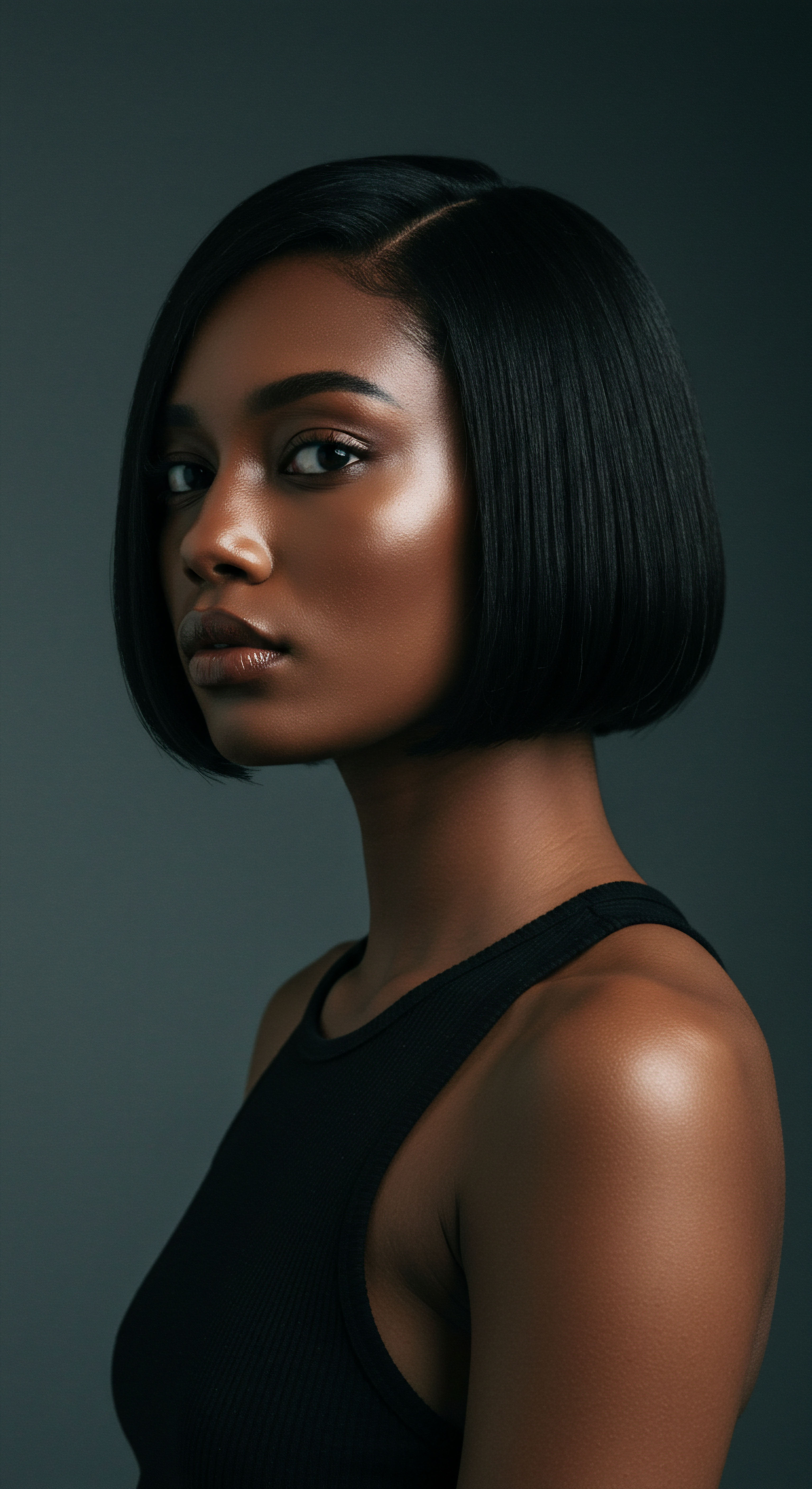 Precision Silk Press Mastering Textured Hair Transformation For Radiance A beautiful woman's vibrant black hair exemplifies expert thermal smoothing, achieving a sleek finish and remarkable shine. This dedicated styling and care highlights the successful elongation of her textured hair patterns, demonstrating superb moisture retention, promoting scalp health through a comprehensive heritage regimen.