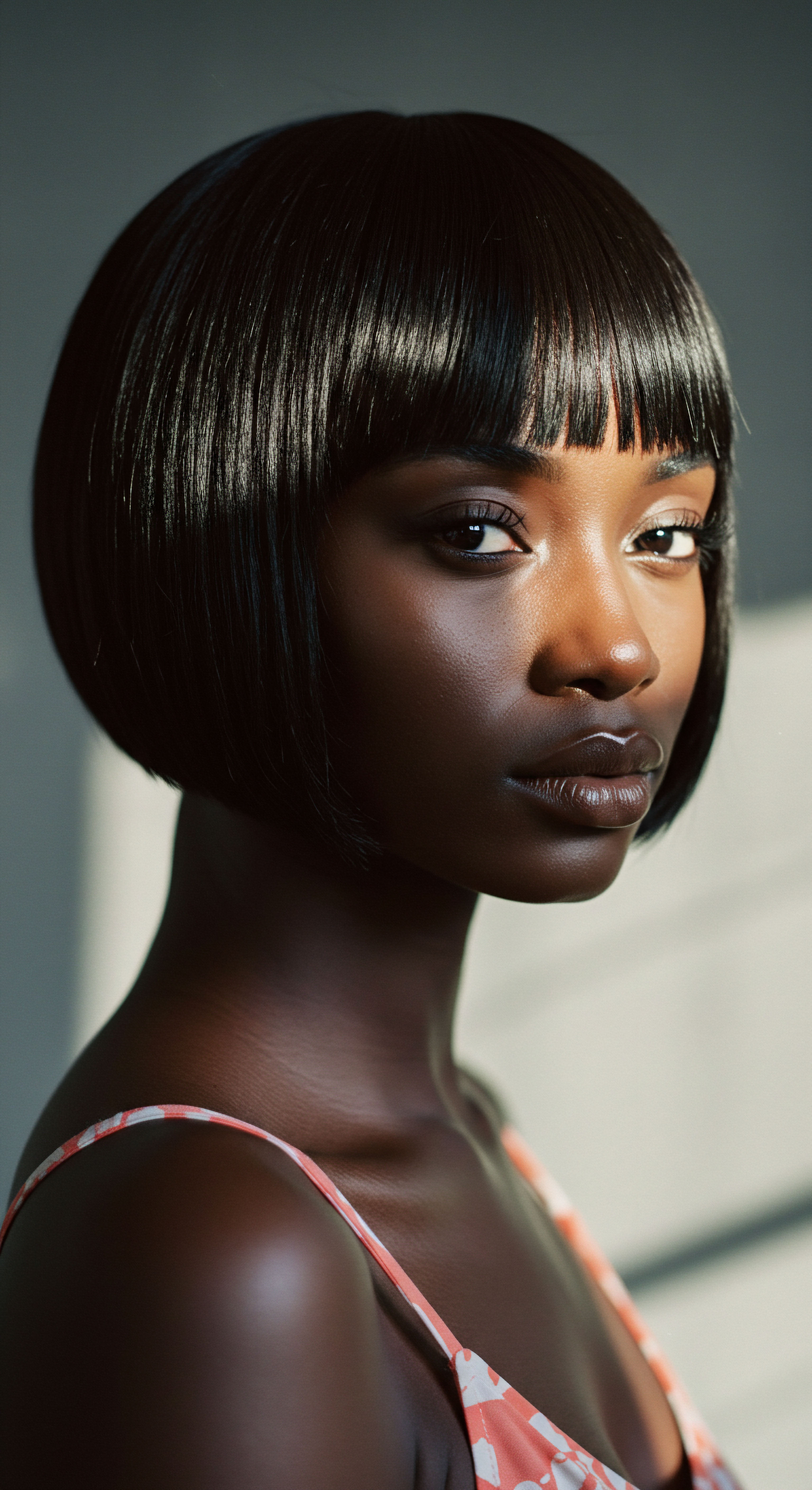 Radiant Black Hair Styling A Precision Blunt Bob For Sleek Textured Appearance Experience the radiant transformation of black hair into a flawless, high-shine blunt bob, a testament to expert styling and intensive hair care. This sleek aesthetic showcases healthy hair resilience, celebrating diverse textures and rich heritage through sophisticated, modern hair styling.